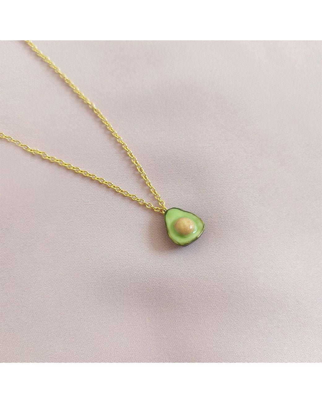 POPORCELAIN Metallic Mini Porcelain Avocado Necklace, Tone
