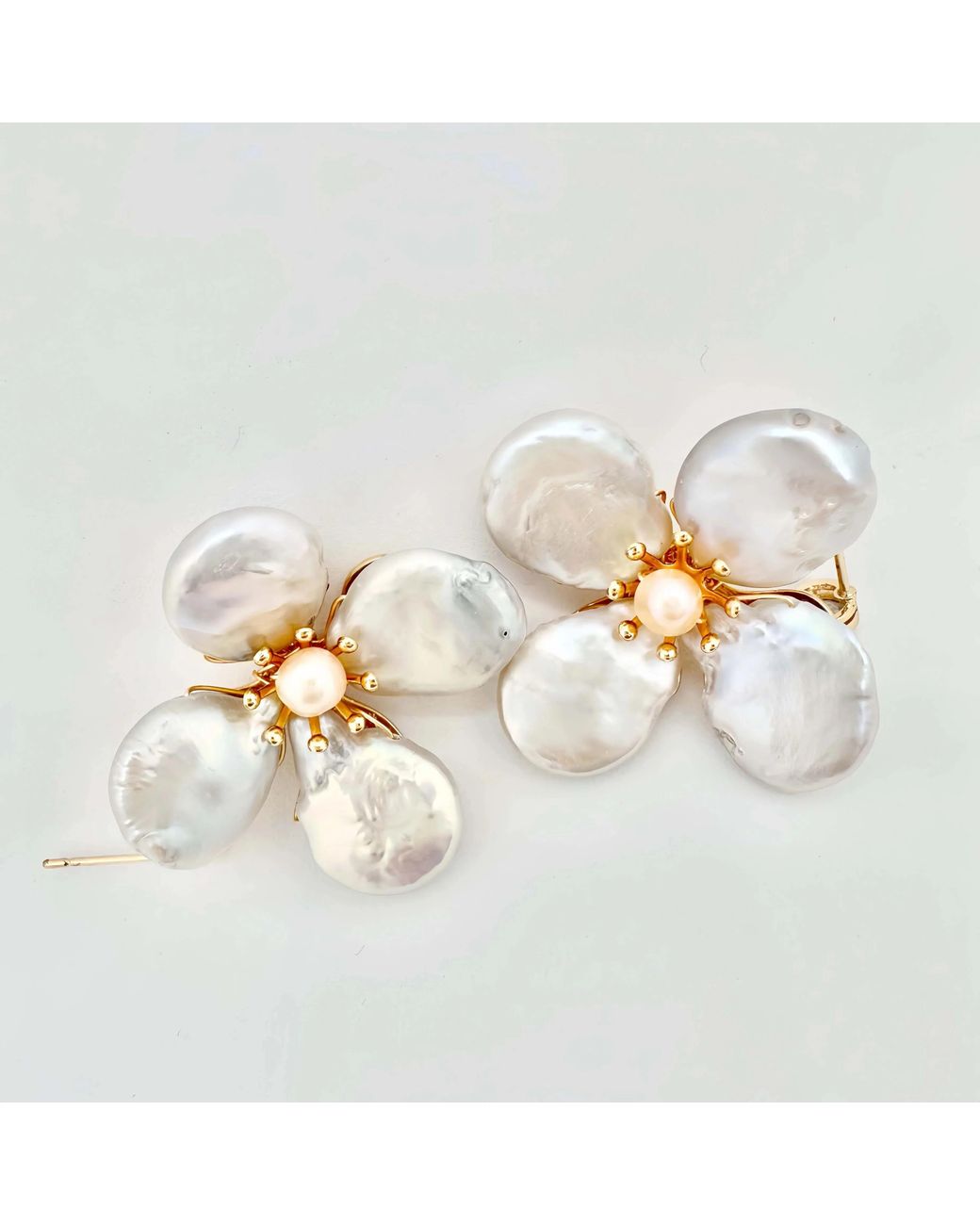 Angel Barocco Metallic Neutrals Baroque Pearls Flowers Earrings