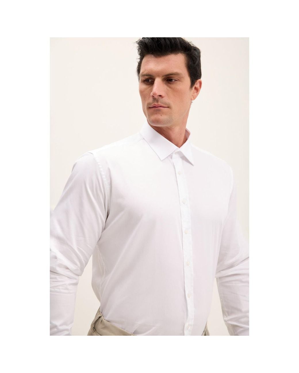 Ron Tomson White Pure Cotton Classic Collar Sateen Dress Shirt for men