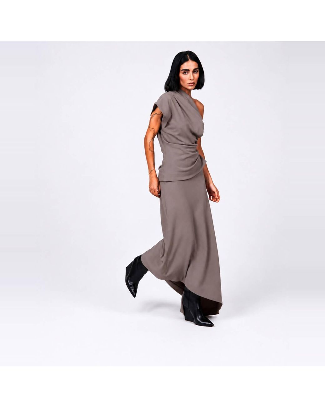 Elamins Brown Asymmetric Drape Skirt