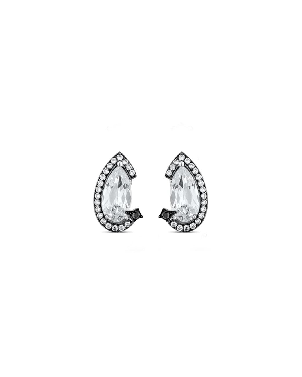 SALLY SKOUFIS White Nourish Stud Earrings With Natural Diamond & Made Cz Diamond Stimulant