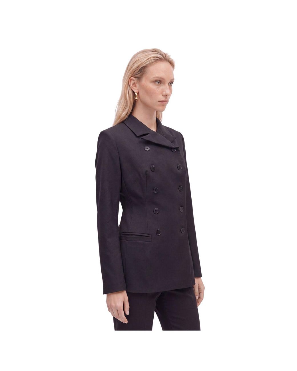 Nocturne Black Padded Shoulder Double Breasted Jacket