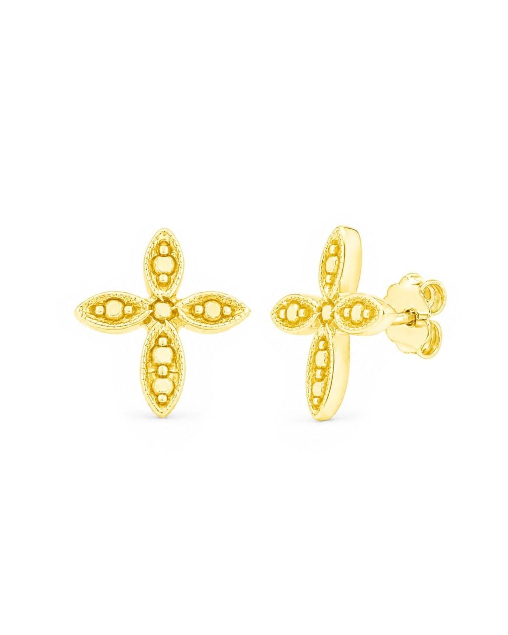 Unaloe Metallic Floral Cross Stud Earrings – Vermeil