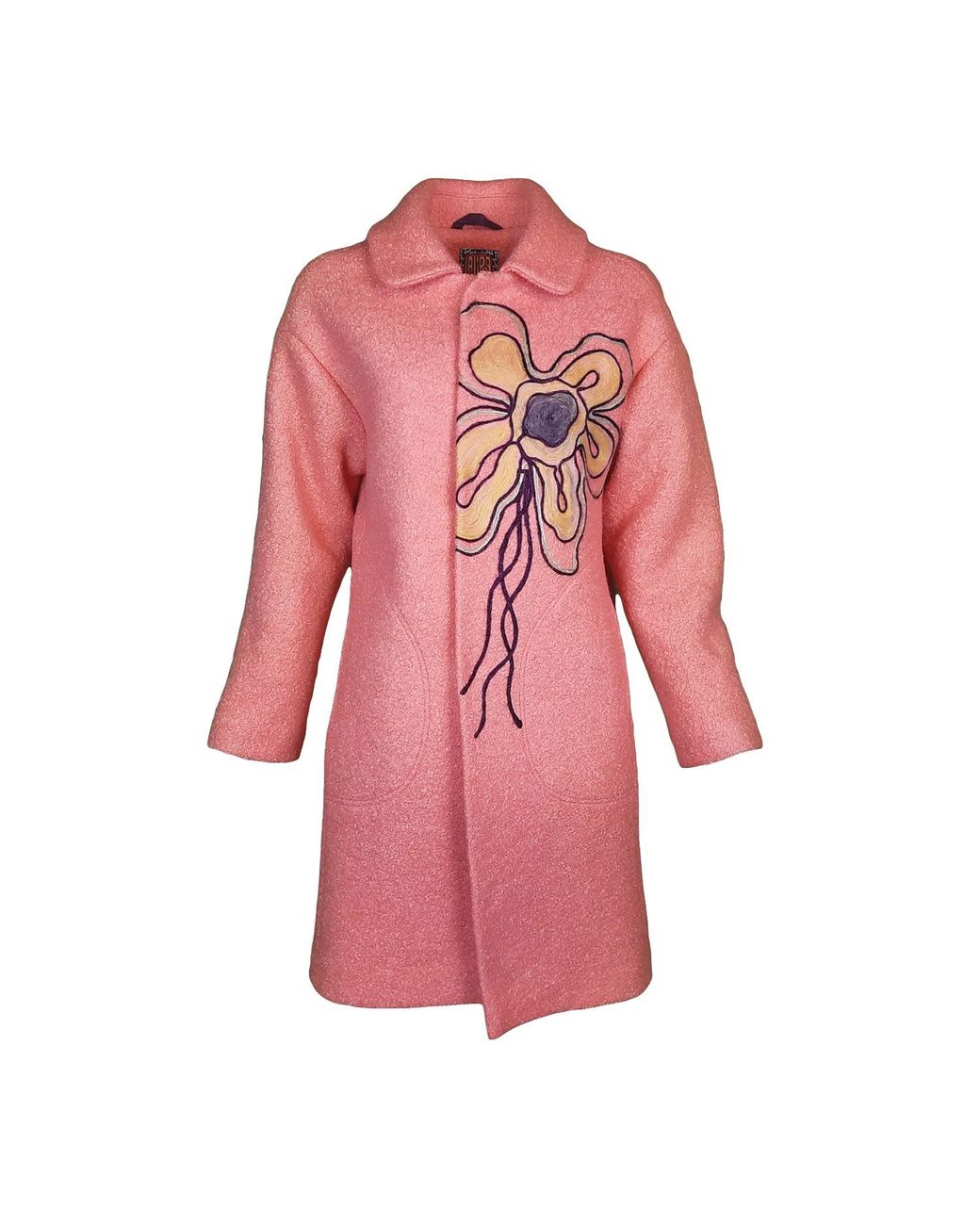 Lalipop Design Pink Wool Blend Coat With Flower Embroidery