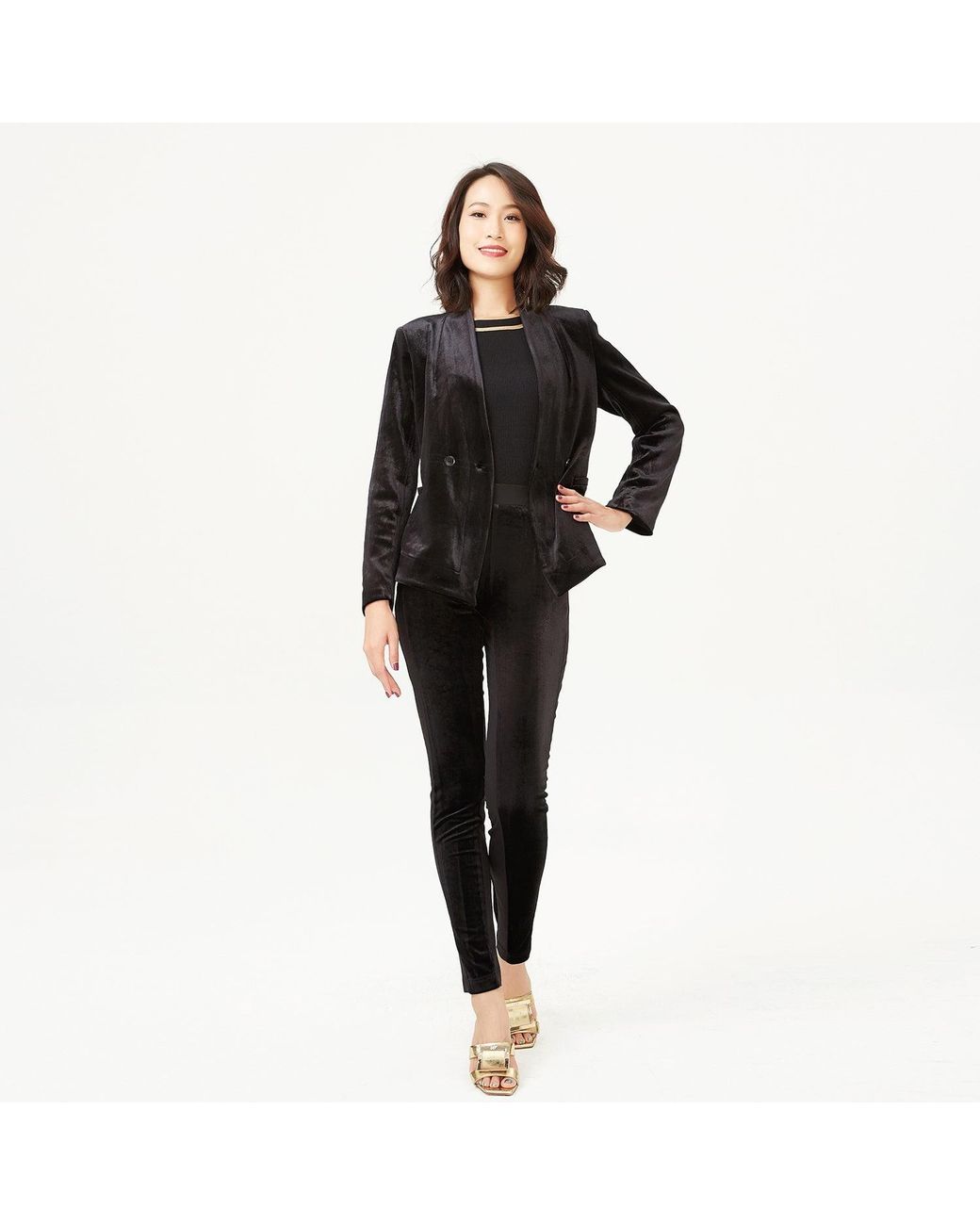 Smart and Joy Black Velvet Jacket With A Flat Neckline