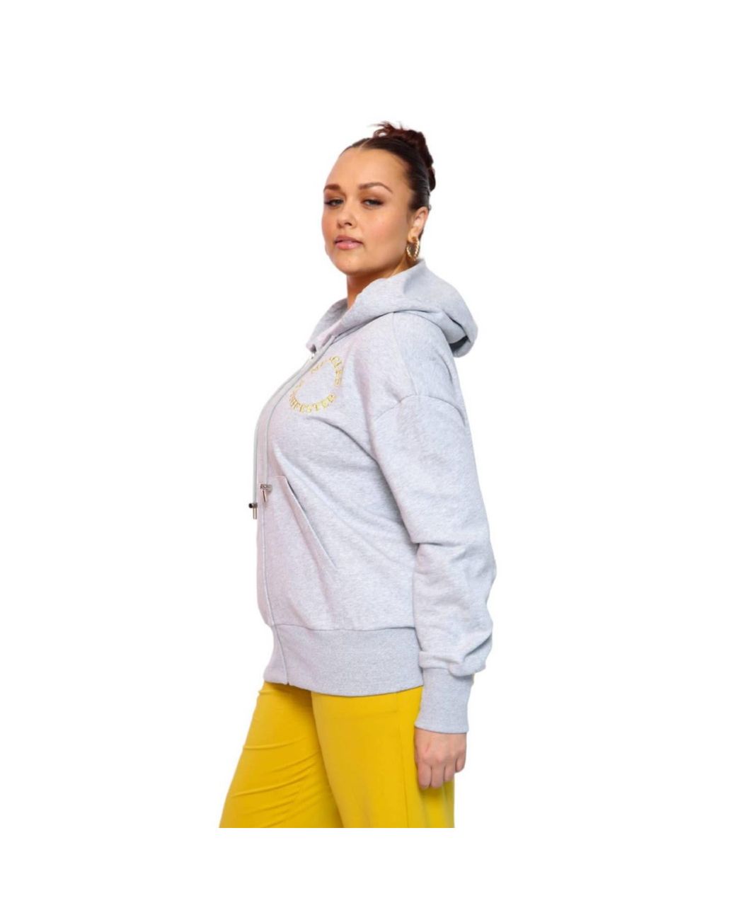 Miracles Manifester Gray Embroidered Zip Hoodie