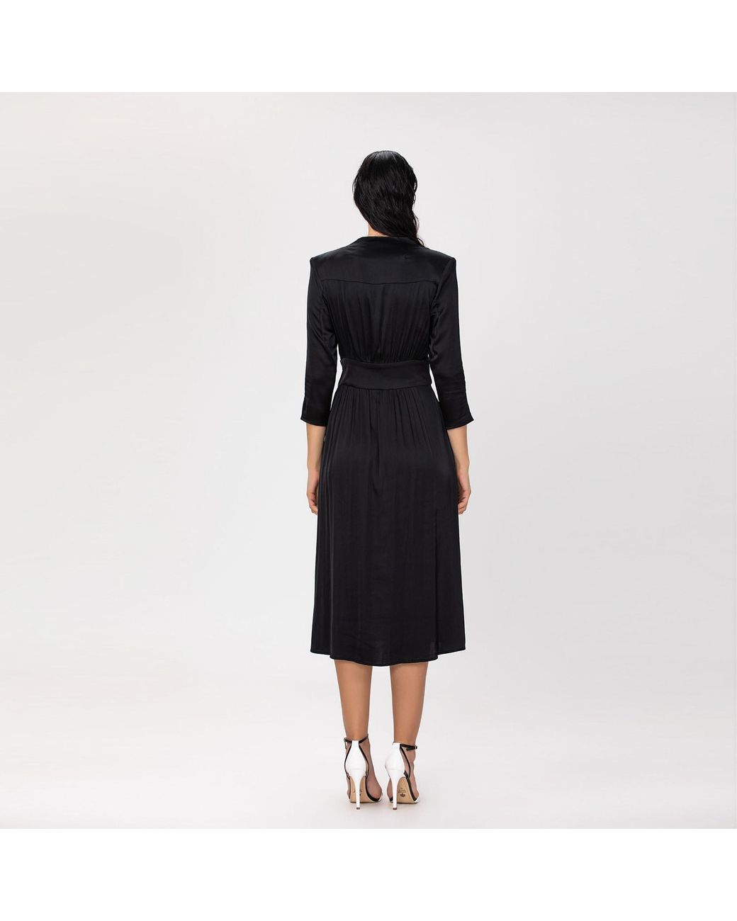 Smart and Joy Black Fit-And-Flare Satin And Jacquard Dress