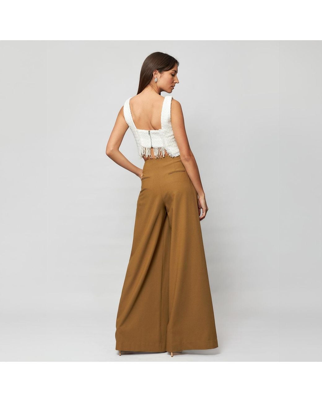 Solgo Atelier Natural Stelis Full Length Extra Wide Leg Pant With Fan-Out Stylized Front Pleats