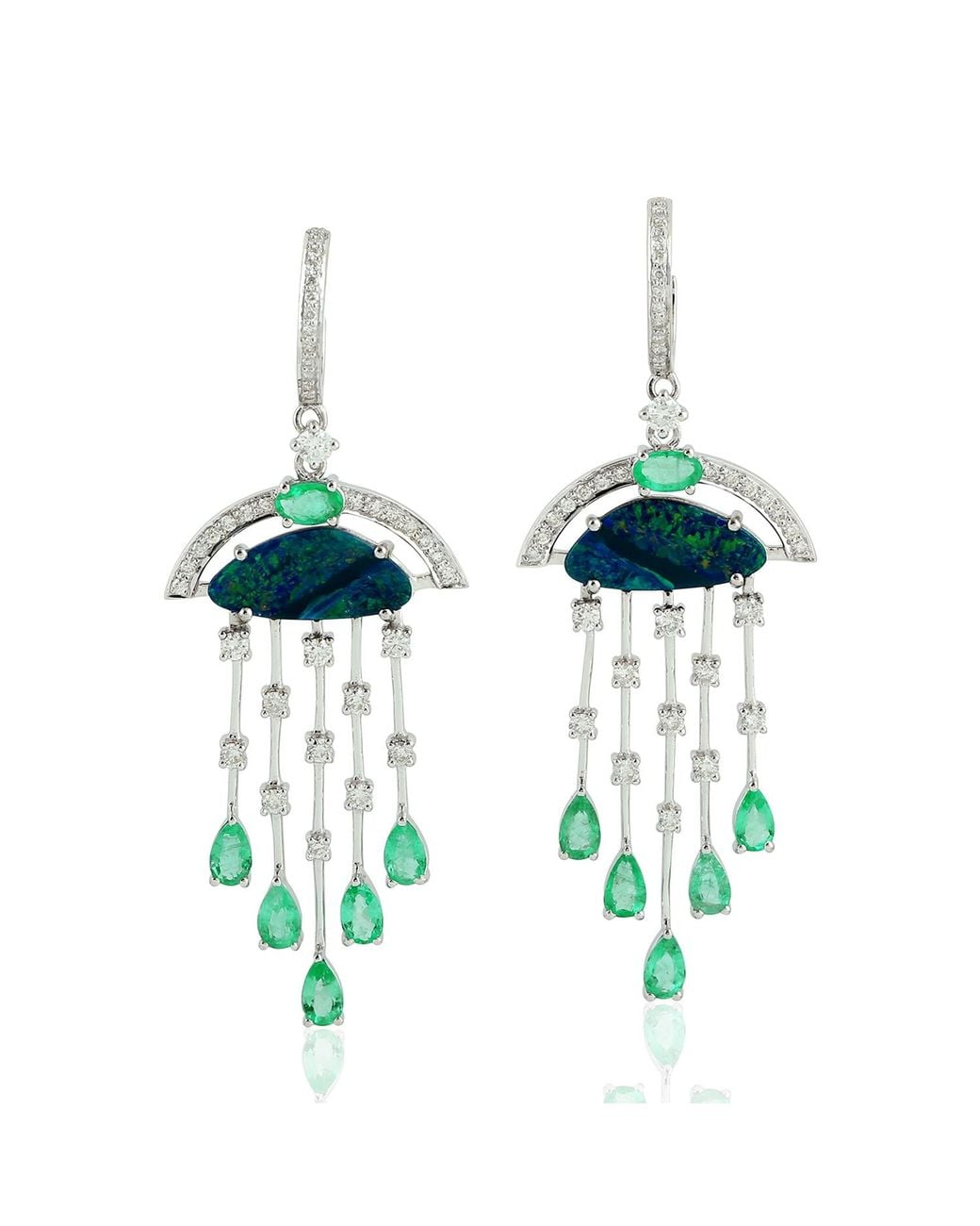 Artisan Green Emerald, Opal & Diamond Chandelier Drop Earrings