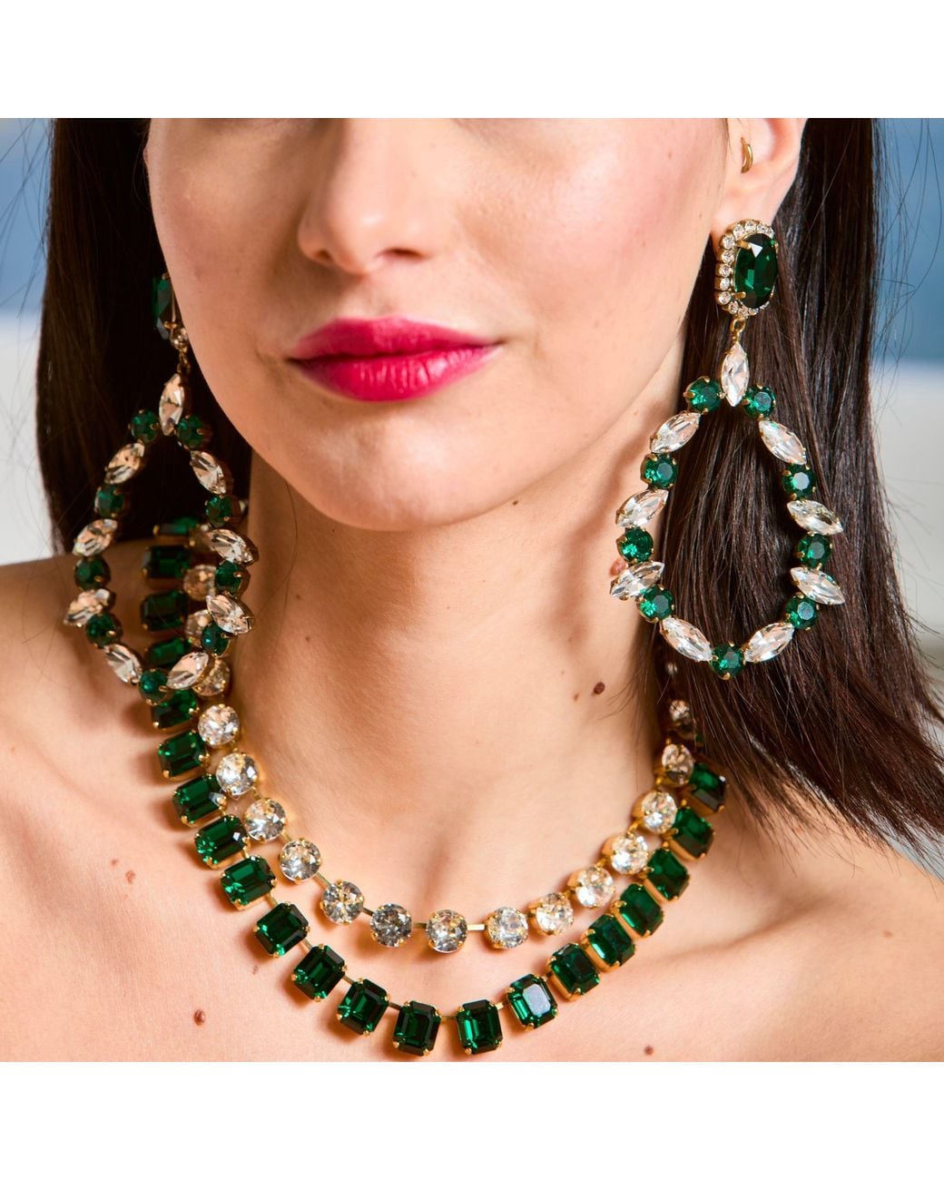 Laura Gray Green Emerald Crystal Square Cut Necklace