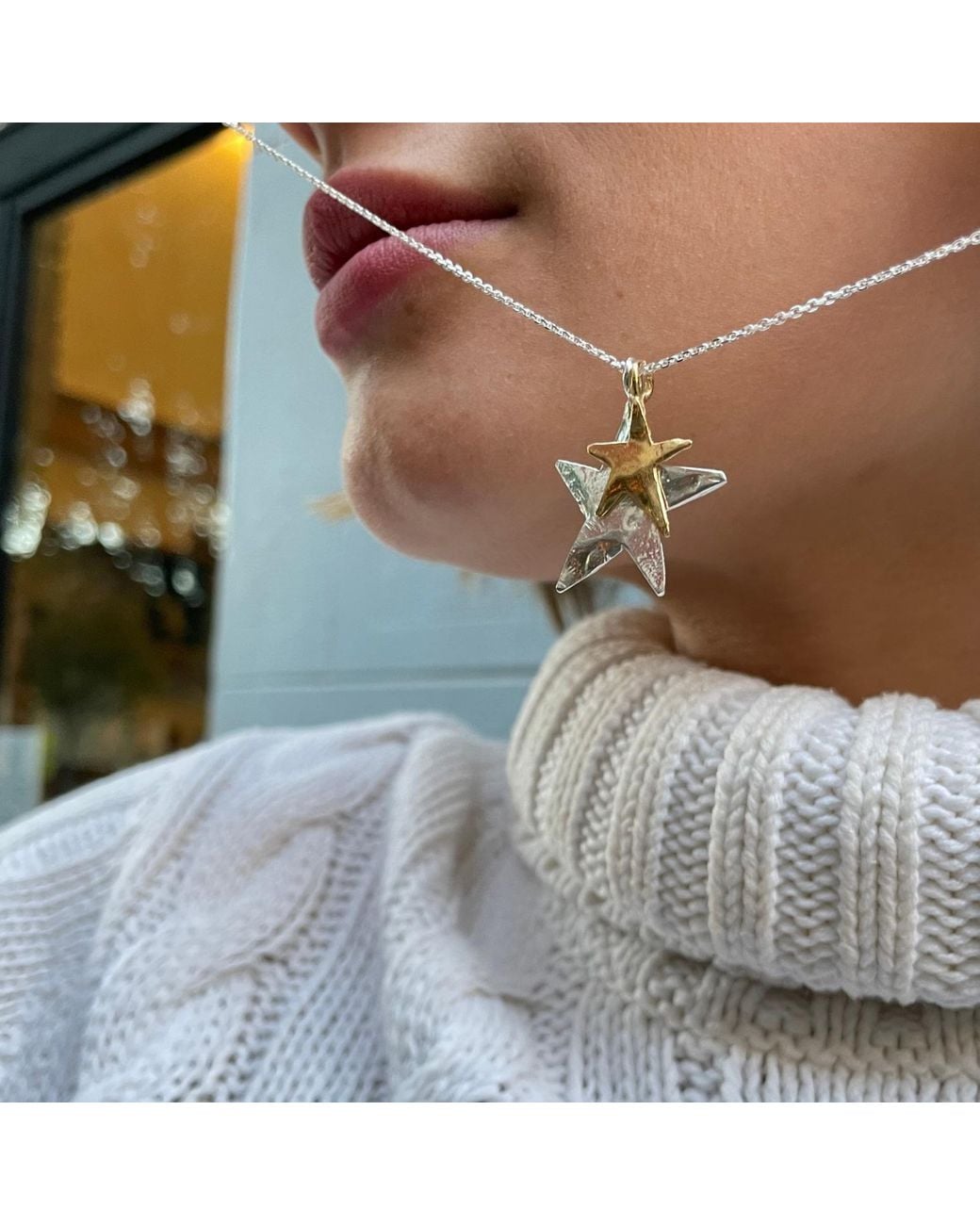Karen Hallam Metallic Ziggy Double Star Charm Necklace