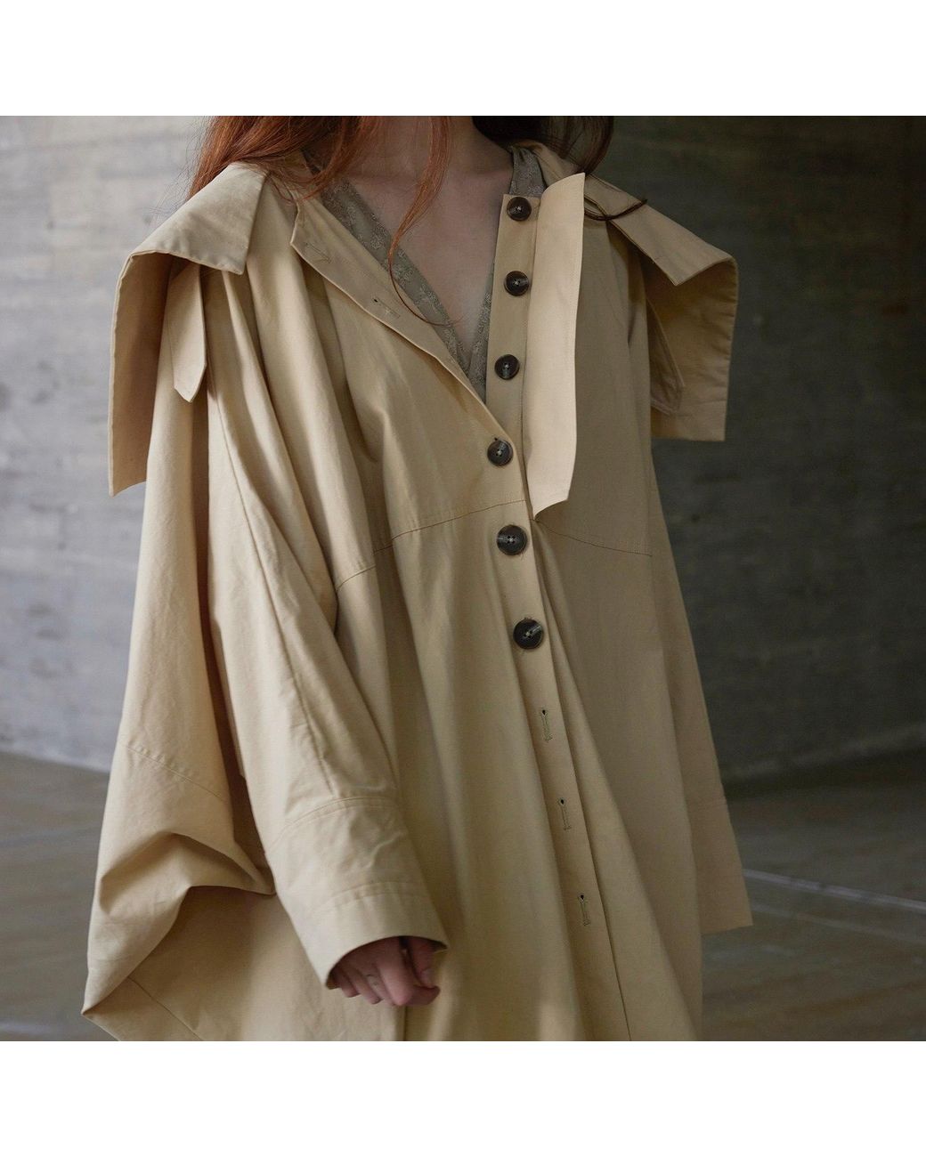 Belsize25 Natural Neutrals Wing Coat Oversized Cocoon-Shaped Trench Coat