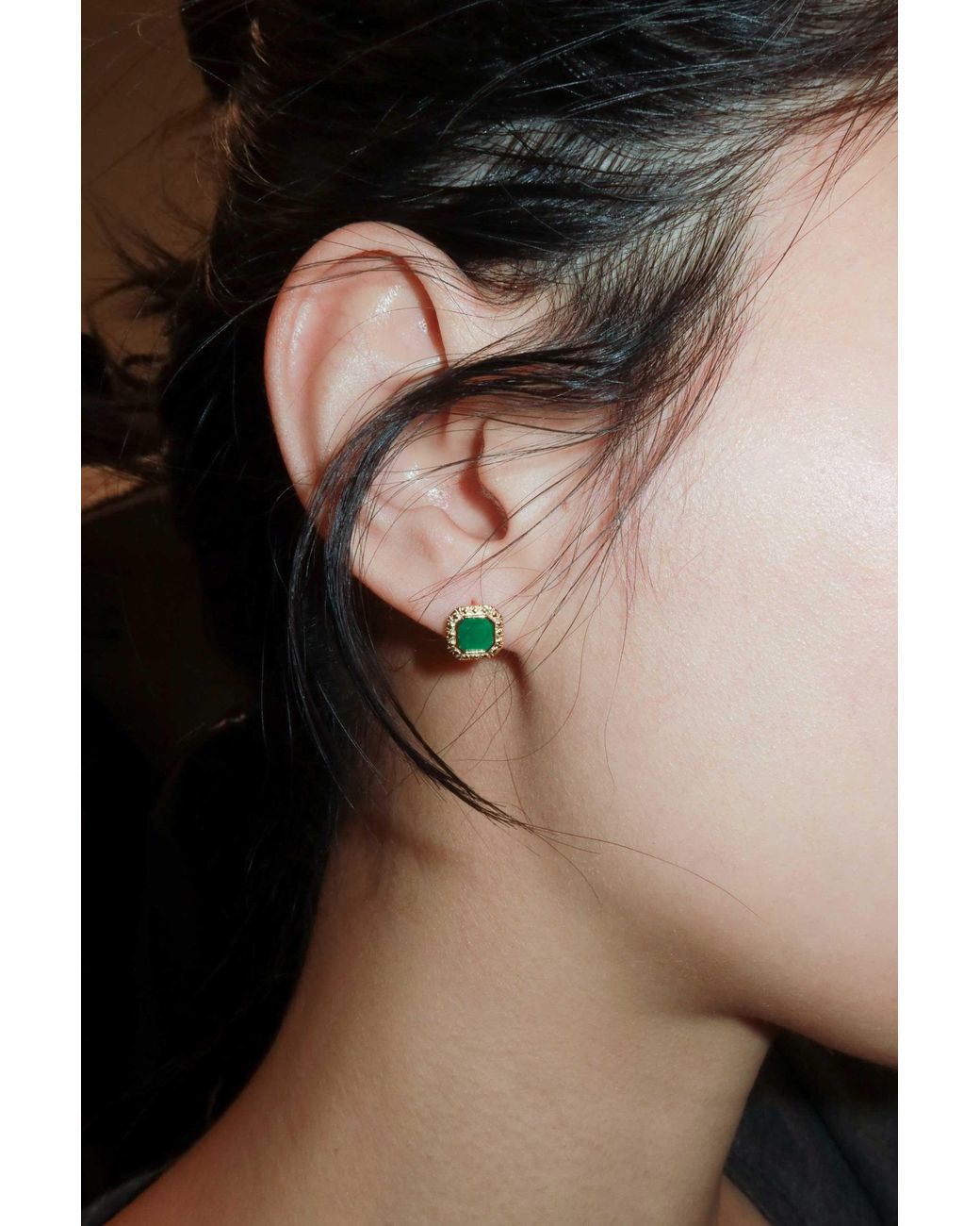 seree Park Green Jade Square Stud Earrings