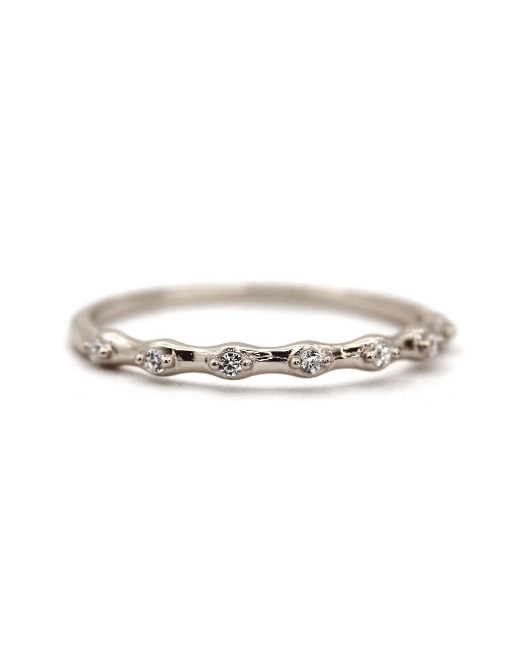 VicStoneNYC Fine Jewelry Metallic Unique Eternity Diamond Settings Hammered Textured Ring