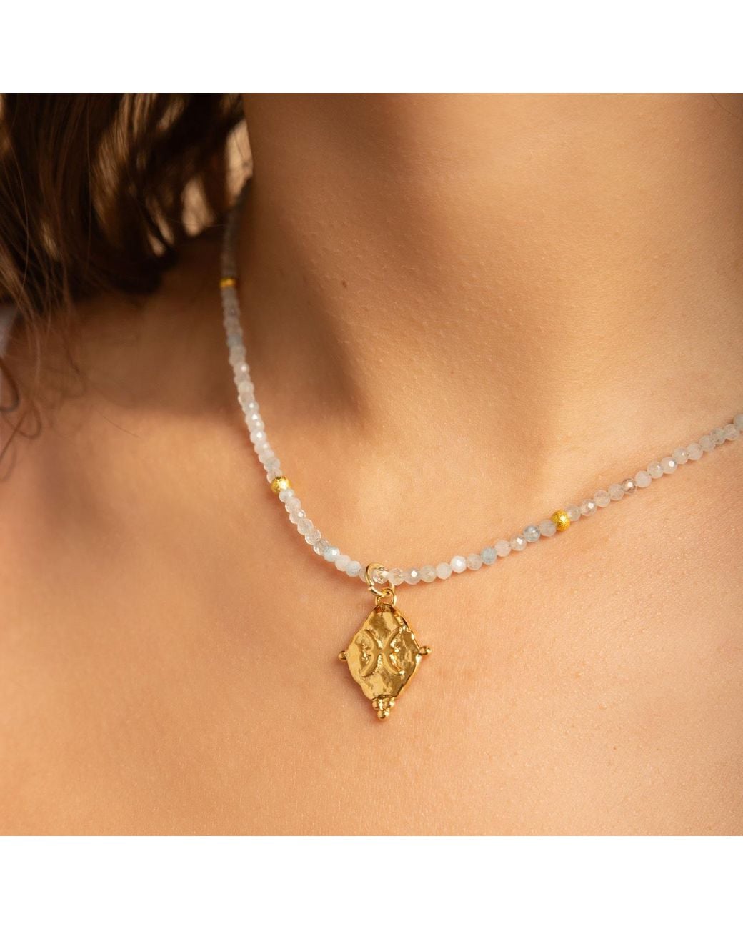 Seven Saints Metallic Pisces Gemstone Choker Necklace, Aquamarine, Plated