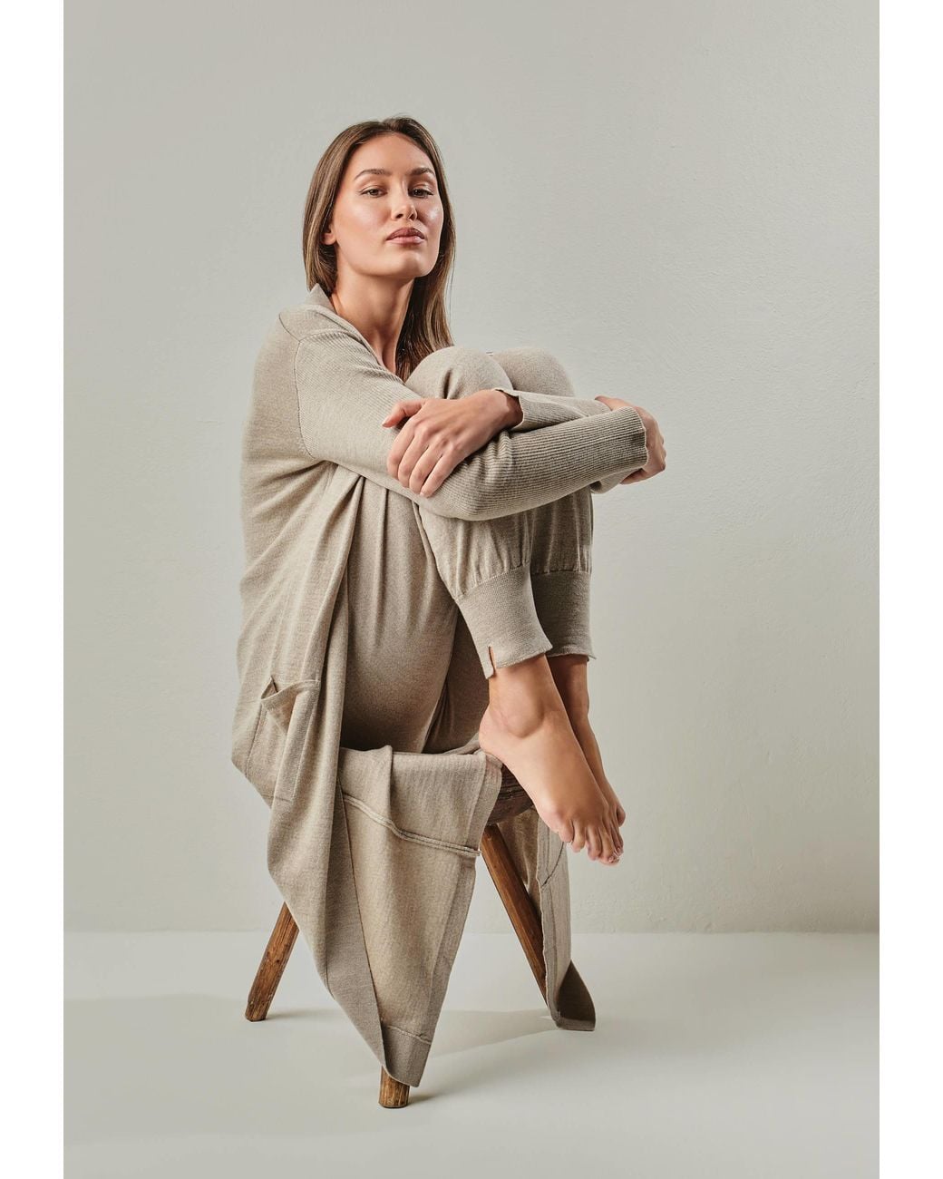 YOU LOOK PERFECT Natural Cardigan Blossom, Long Merino Cardigan With Pockets