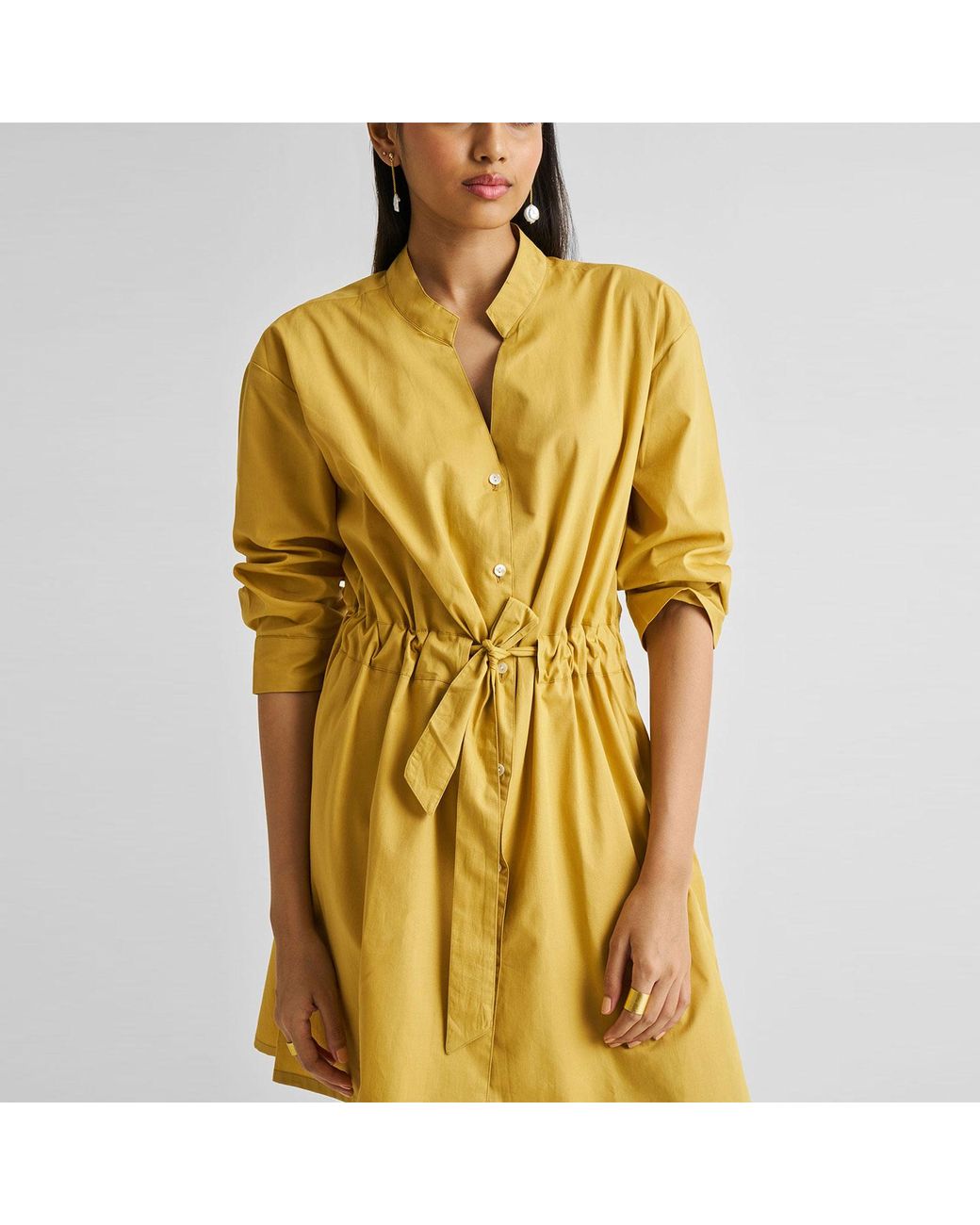 REISTOR Yellow Short Tie Waist Dress