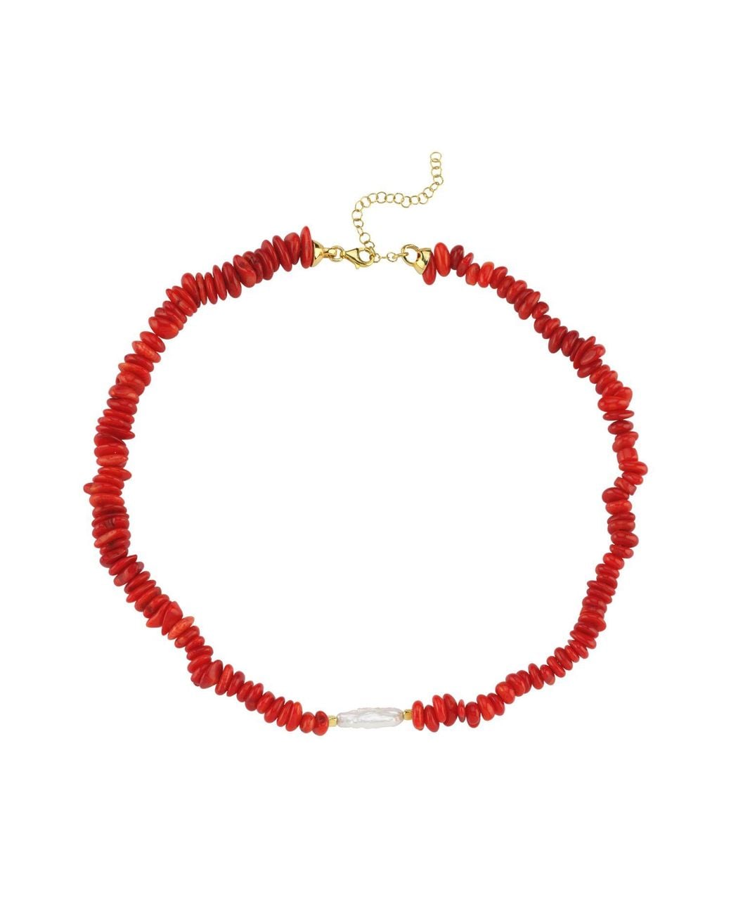 LINYA JEWELLERY Red Amorphous Baroque Pearl Coral Necklace