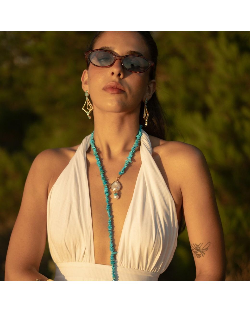 Ebru Jewelry Metallic Lariat Necklace With Baroque Pearls