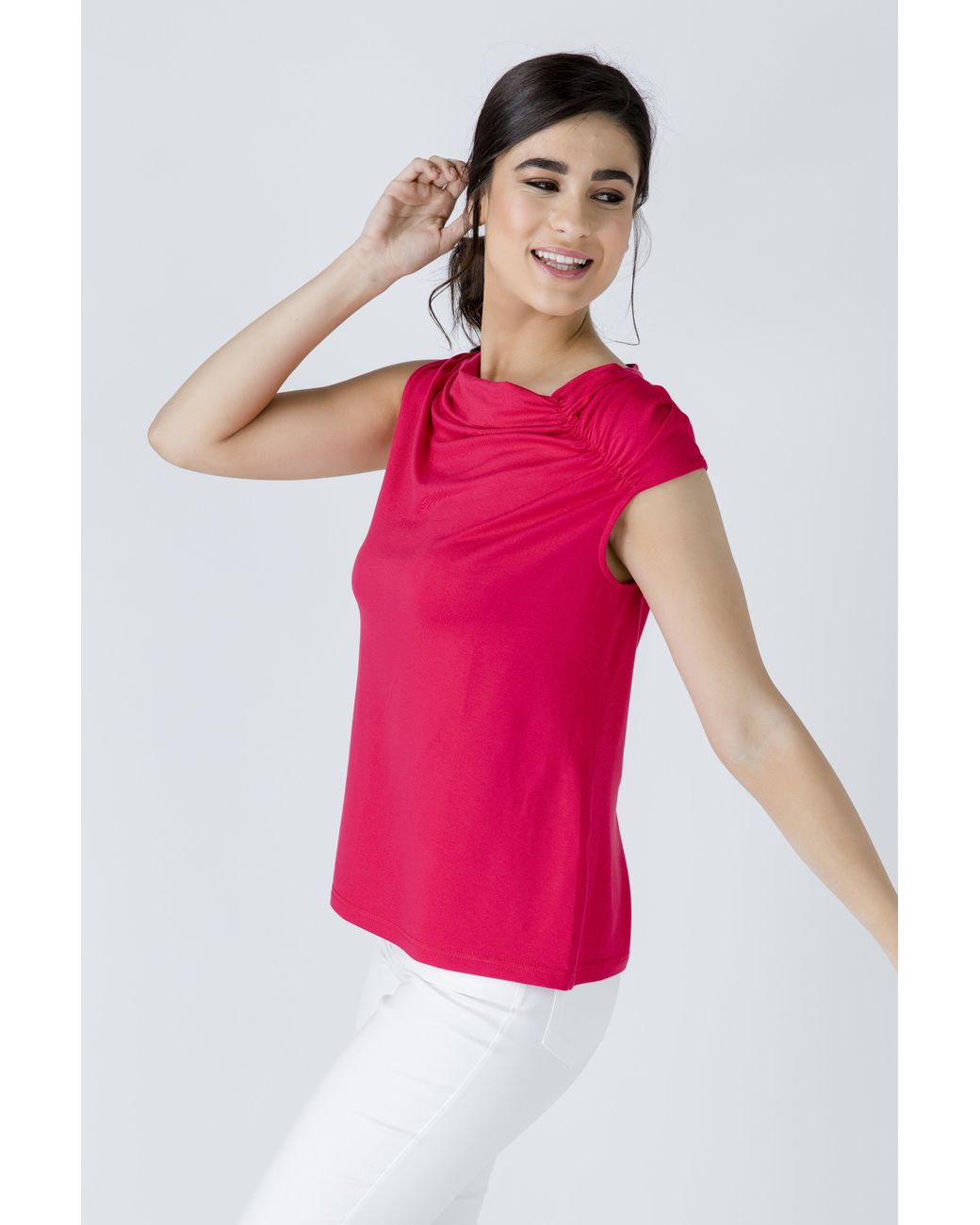 Conquista Red Draped Shoulder Top