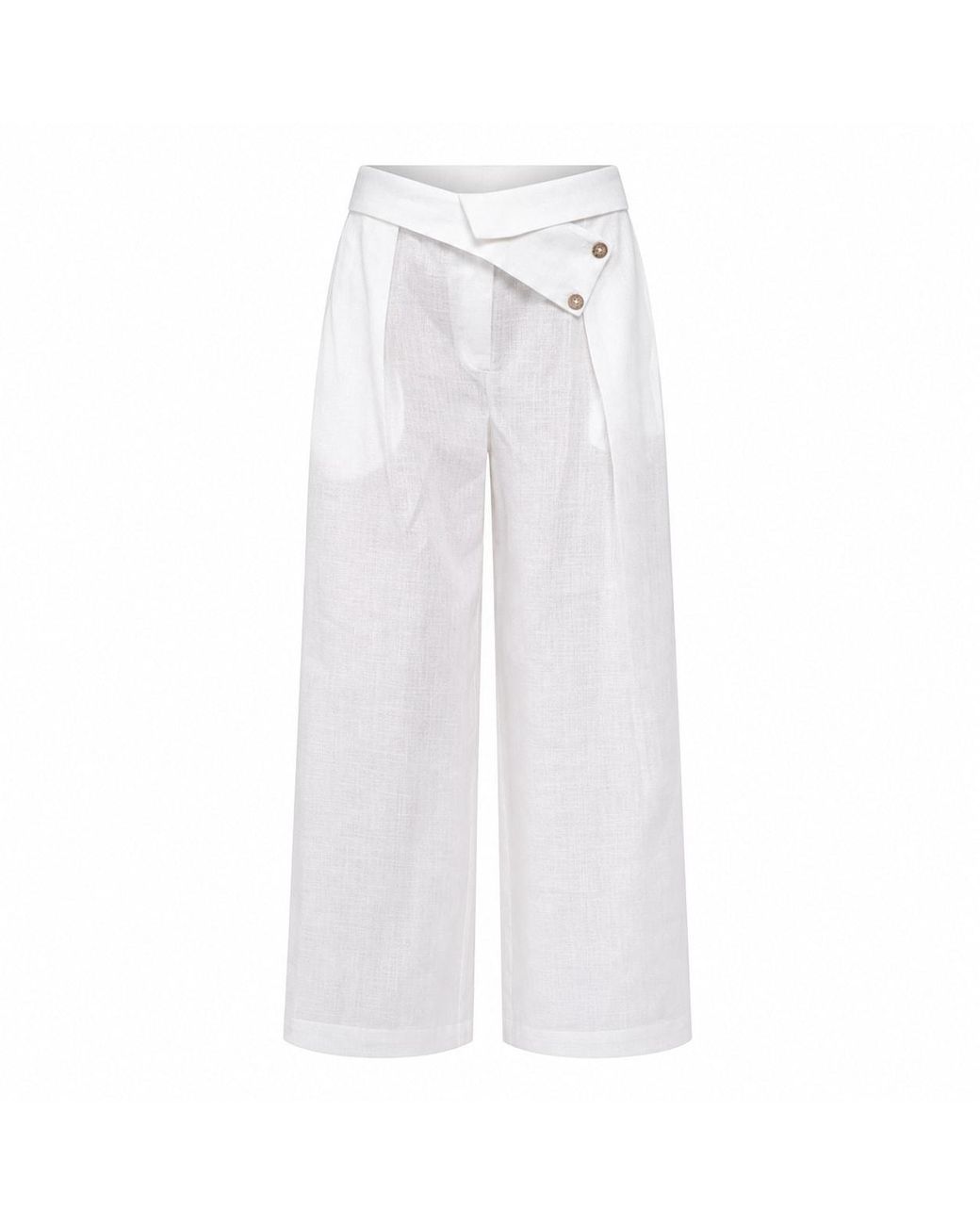 Lumina Eligma White The Wrapline Linen Trouser