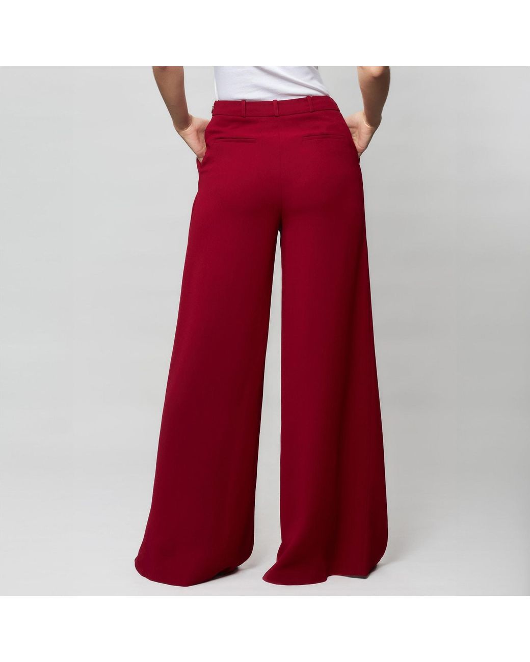 Solgo Atelier Red Dina Wide Leg Crepe Pant