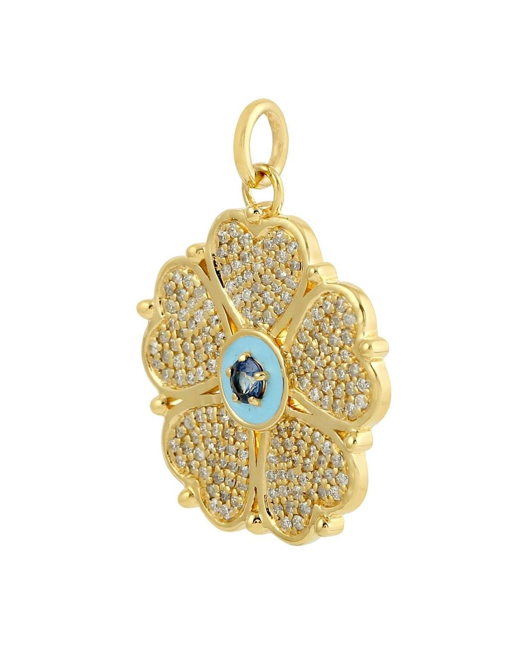 Artisan Metallic Diamond Clover Pendant With Sapphire & Enamel