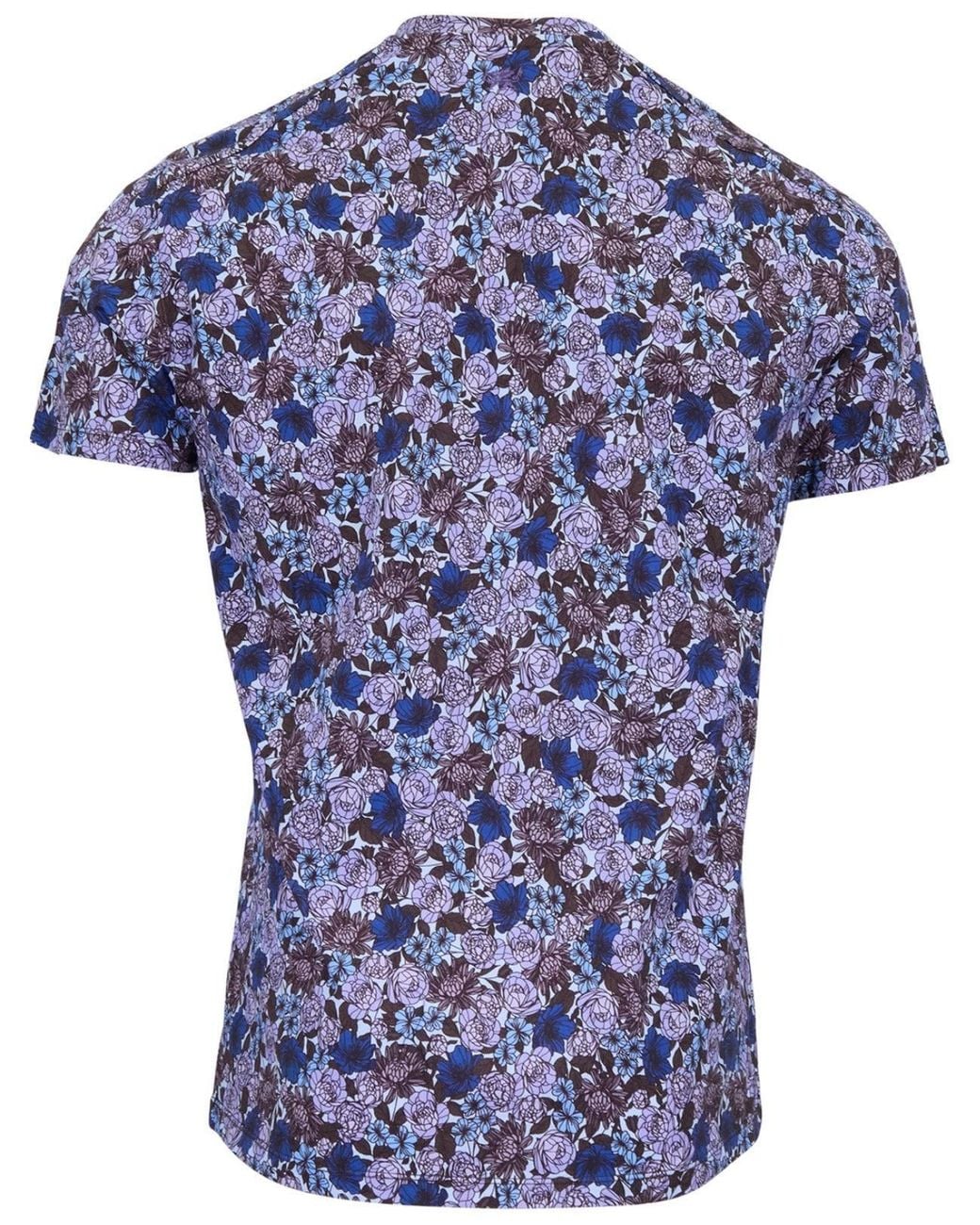 Lords of Harlech Blue Maze Ternberg Floral Brownie Stretch Cotton V-Neck Tee for men
