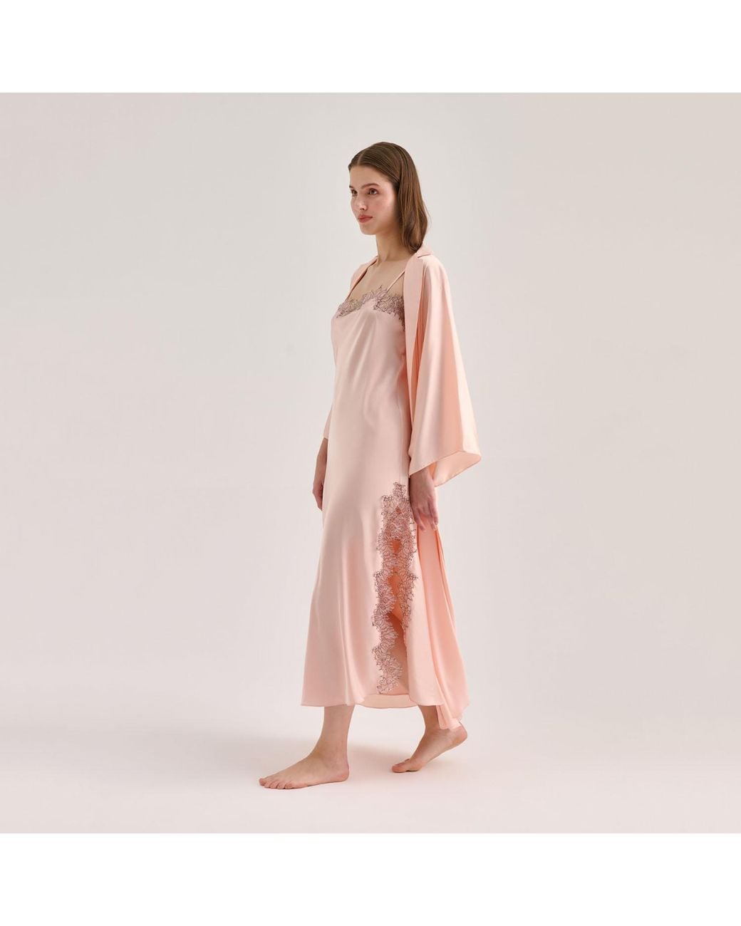 Avenue 8 Pink Silk Maxi Collar Robe