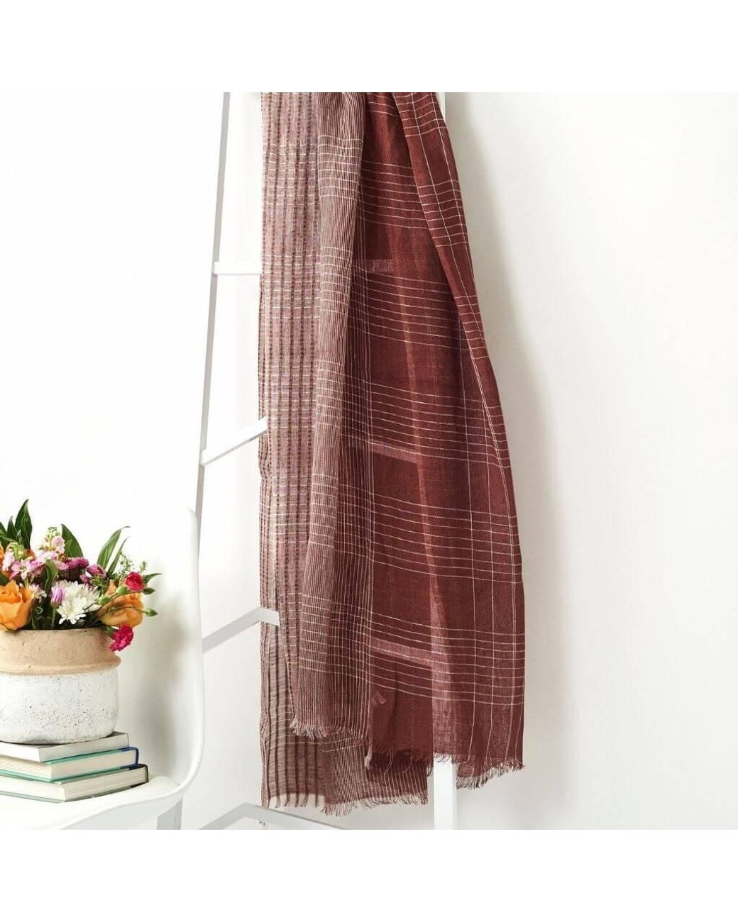 Variously Red Auro Cinnabar Handwoven Earthy Rust Linen Scarf