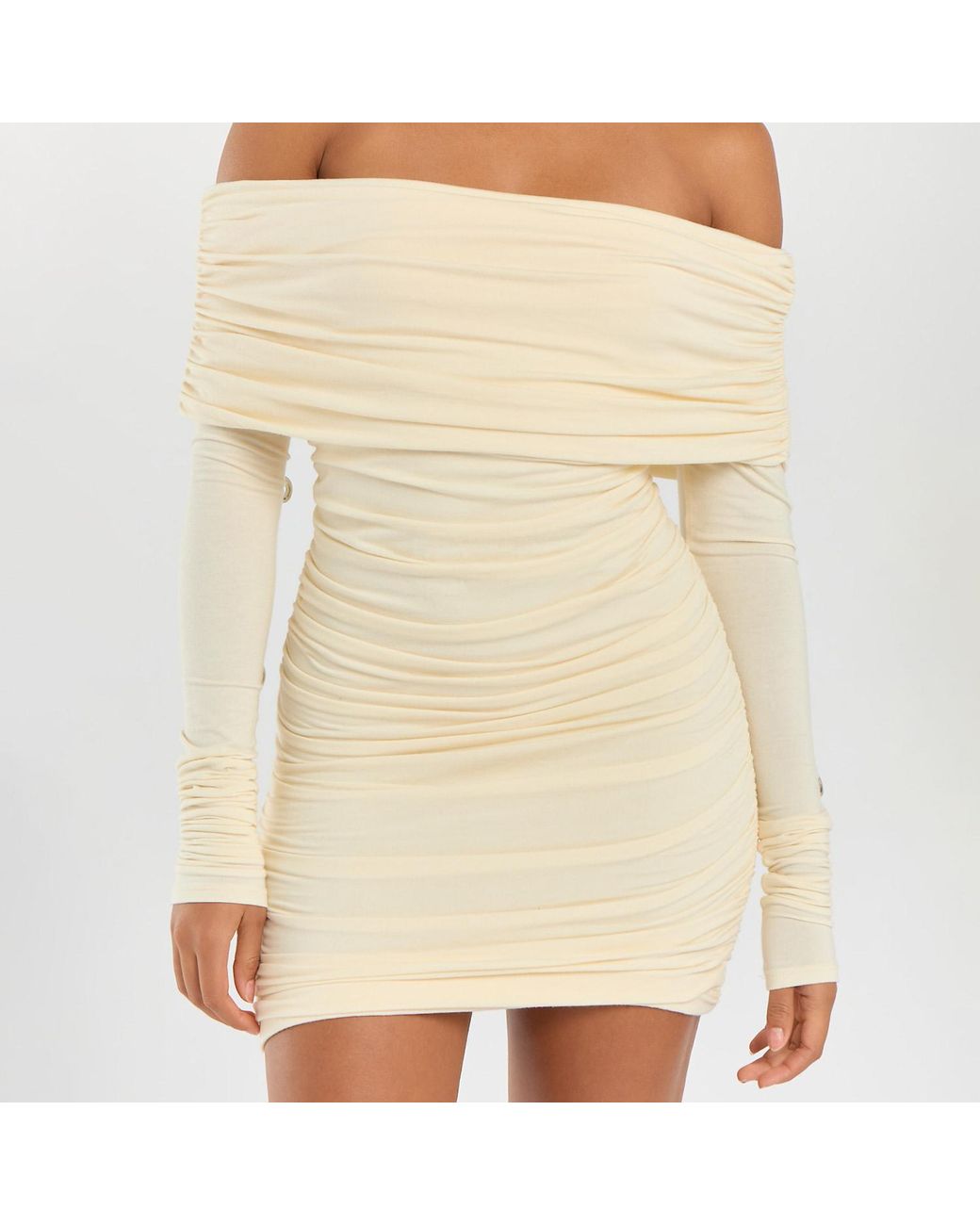 Egyptian Blue Natural Neutrals Ivory Long Sleeve Ruched Dress