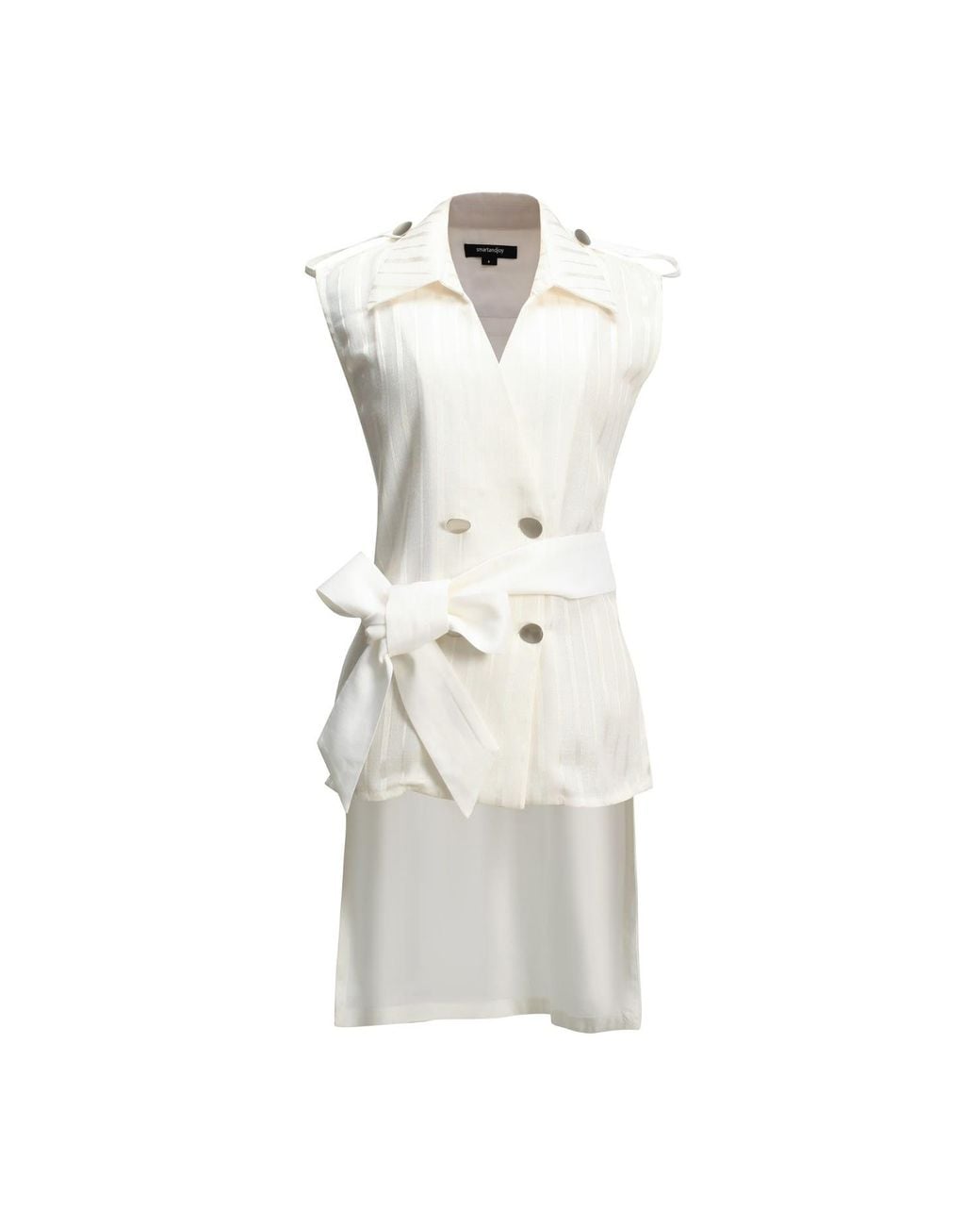 Smart and Joy White Long Bi-Material Tailored Waistcoat