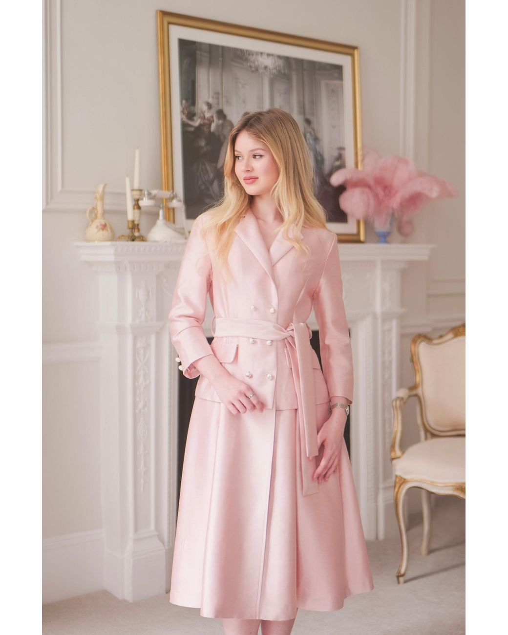 Santinni Pink Audrey Silk & Wool Dress Coat