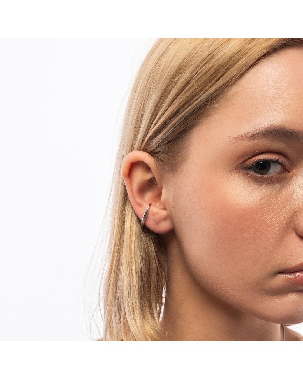 Spero London Metallic Fine Diamond Sterling Ear Suspension Semi-Hoop Earrings