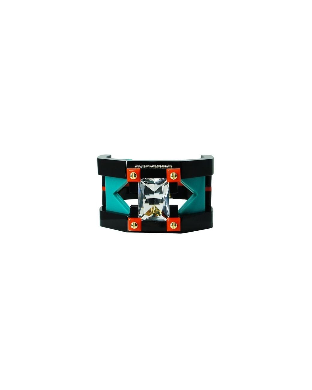 Gissa Bicalho Black Handmade Acrylic Bracelet Deco Rectangular Shaped Stone