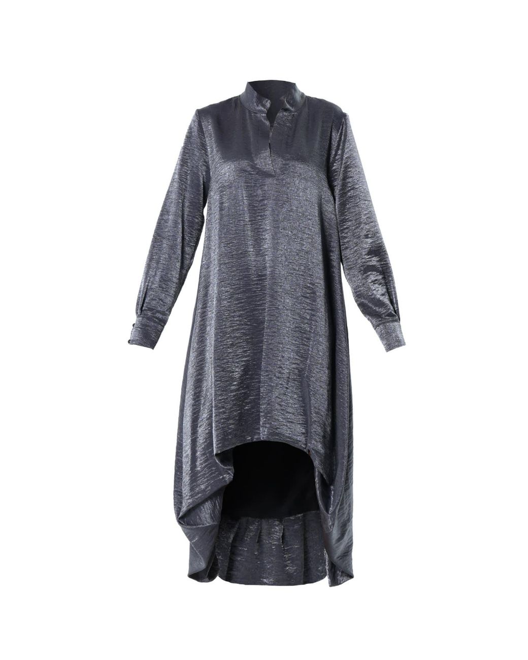 Metamorph Gray Shiny Metallic High-Low Dress