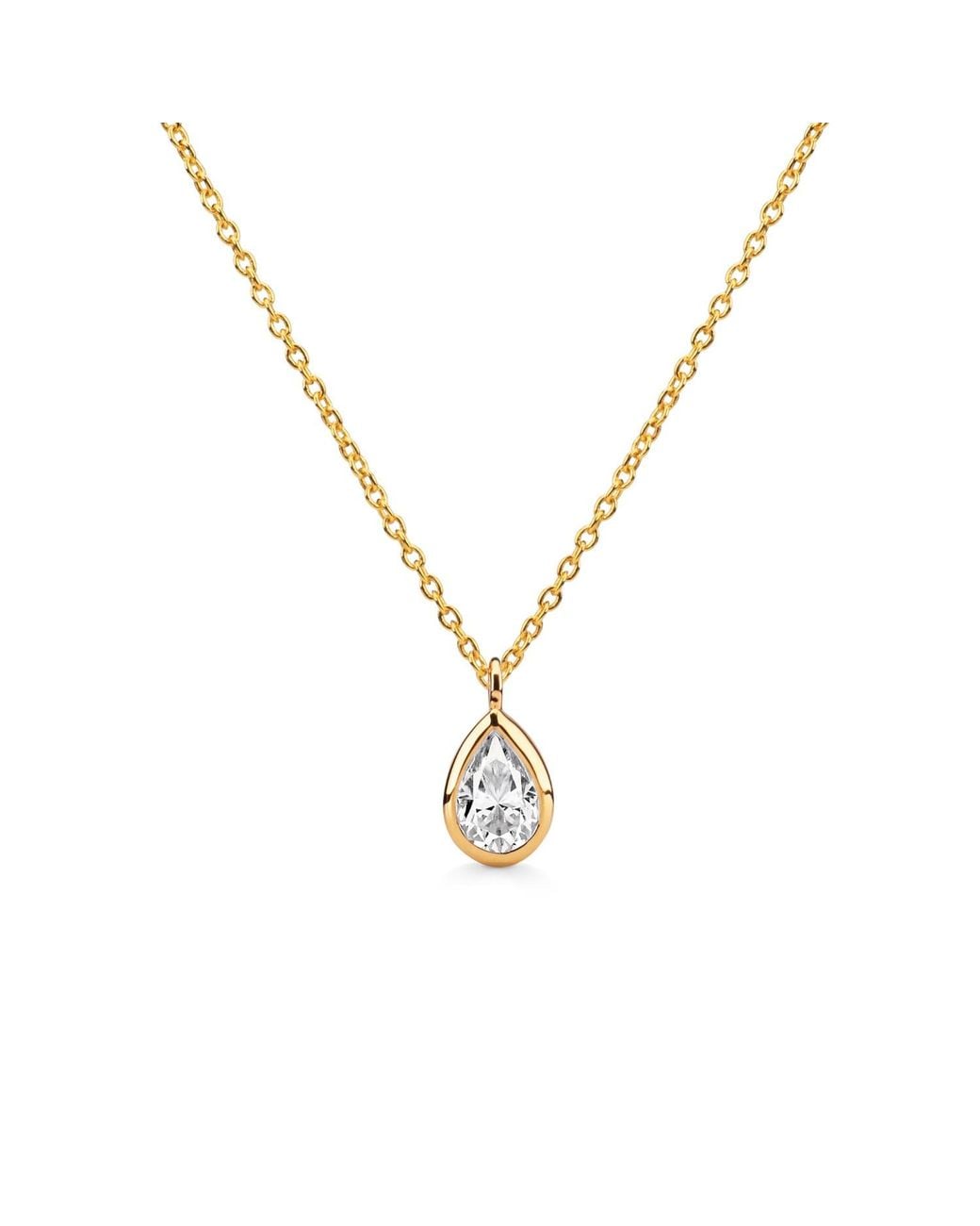 Augustine Jewels Metallic Delicate Pear Shaped Diamond Necklace Bezel Set