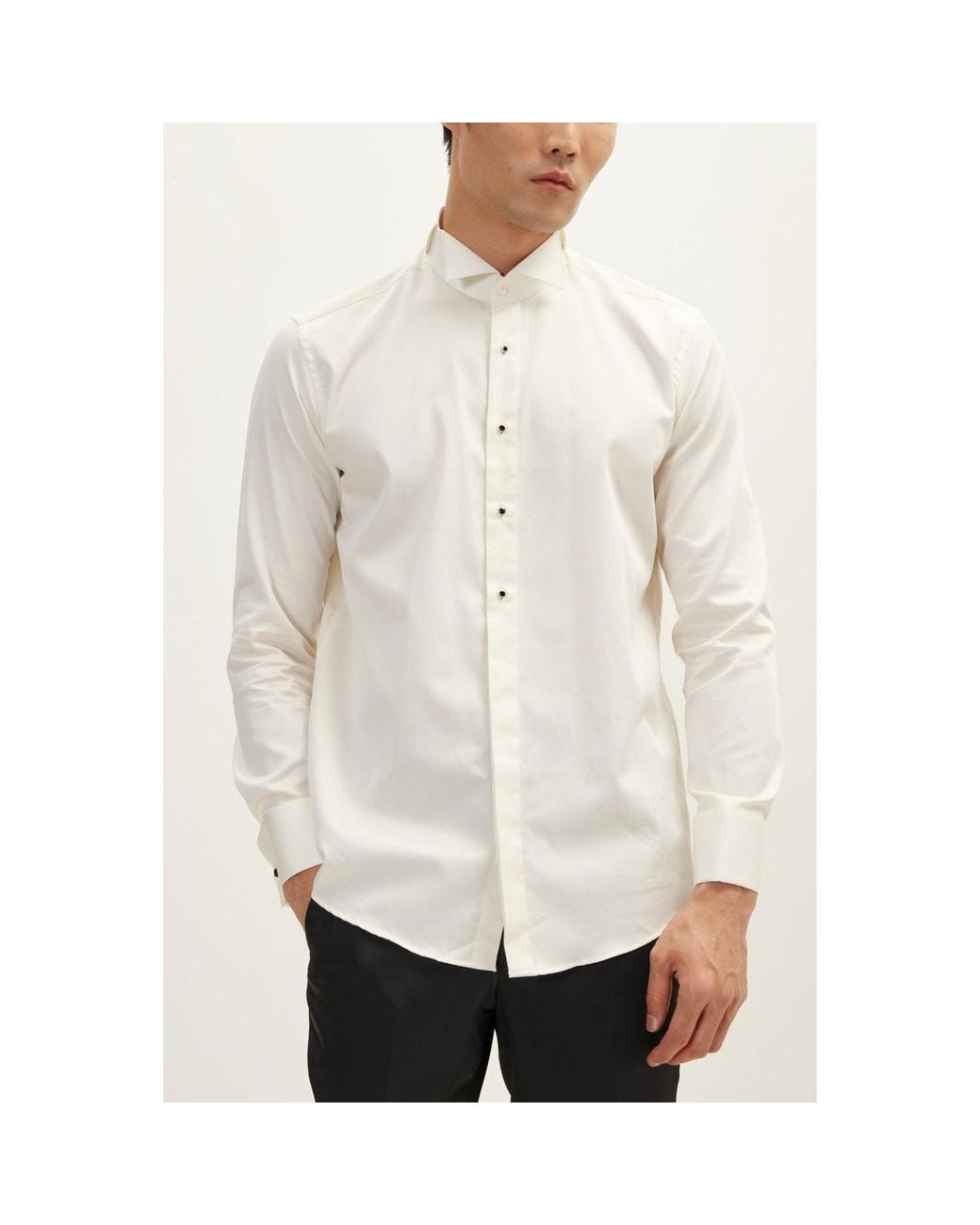 Ron Tomson White Neutrals Wing Classical Top Front Stud Tuxedo Shirt for men