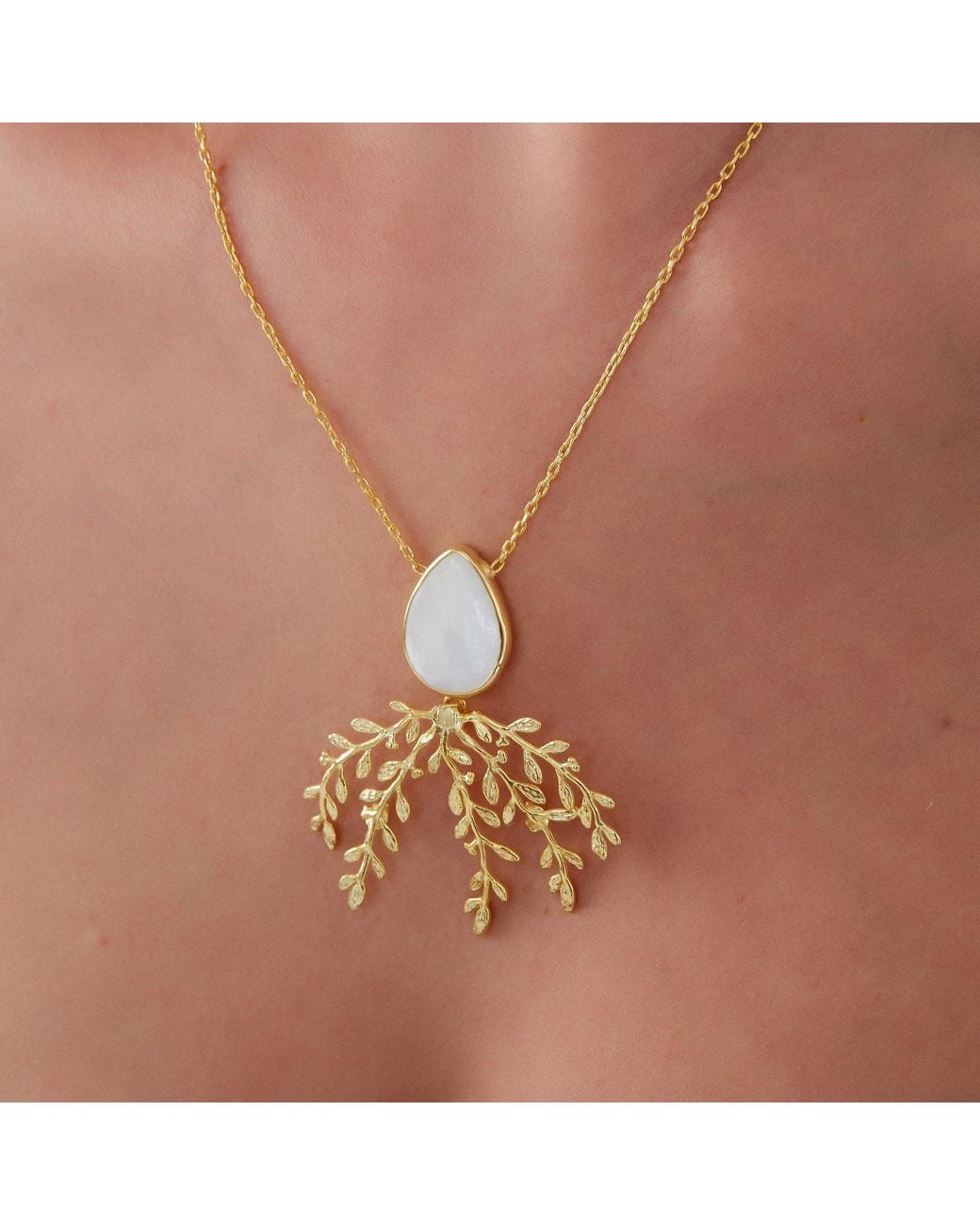 Spero London Metallic Mother Of Pearl Branch Sterling Statement Necklace