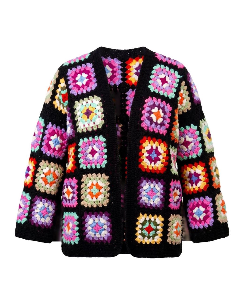 Ana Chic Red Granny Square Handmade Crochet Cardigan