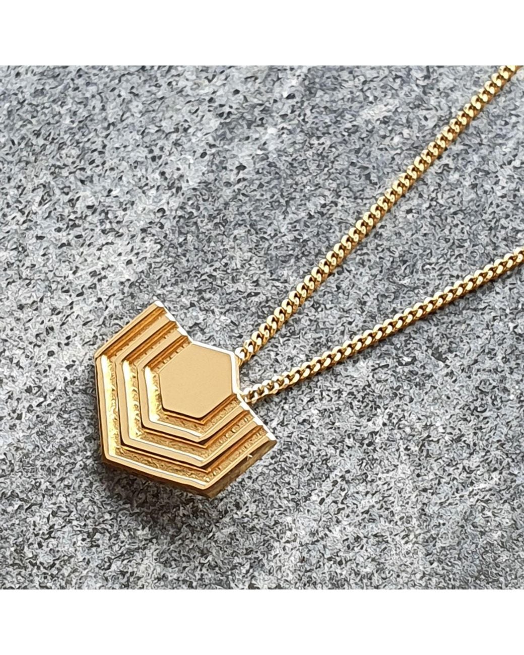 Edge Only Metallic Abstract Hexagon Pendant 18Ct Vermeil