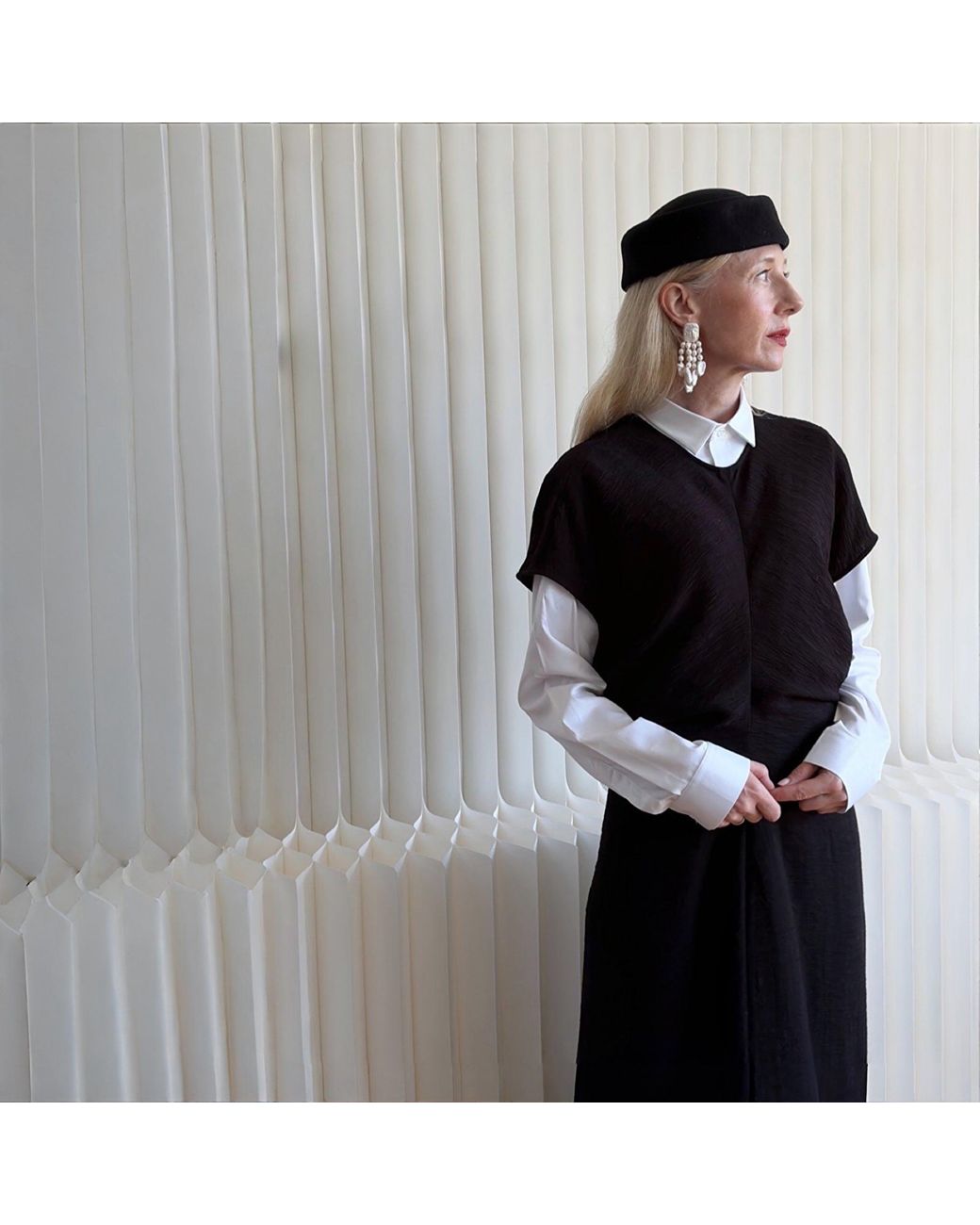 London Atelier Byproduct Black Crinkled A Line Dress
