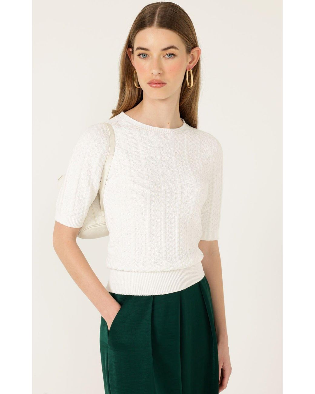 SACHA DRAKE White Short Sleeve Chevron Knit Top