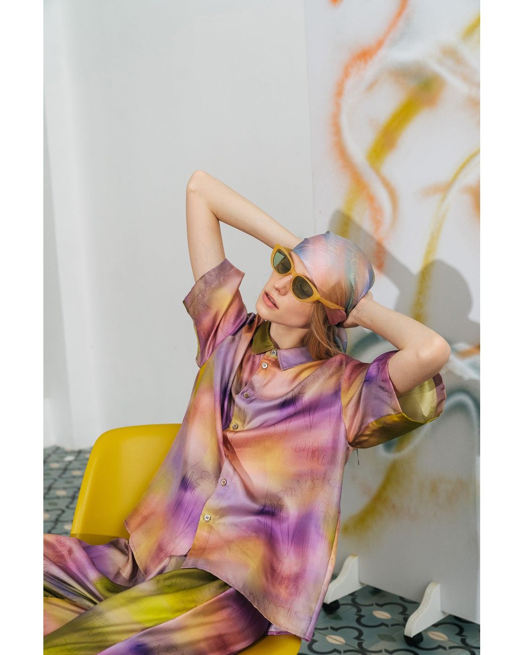 Lost Pattern Purple Brooklyn Oversized Silk Shirt