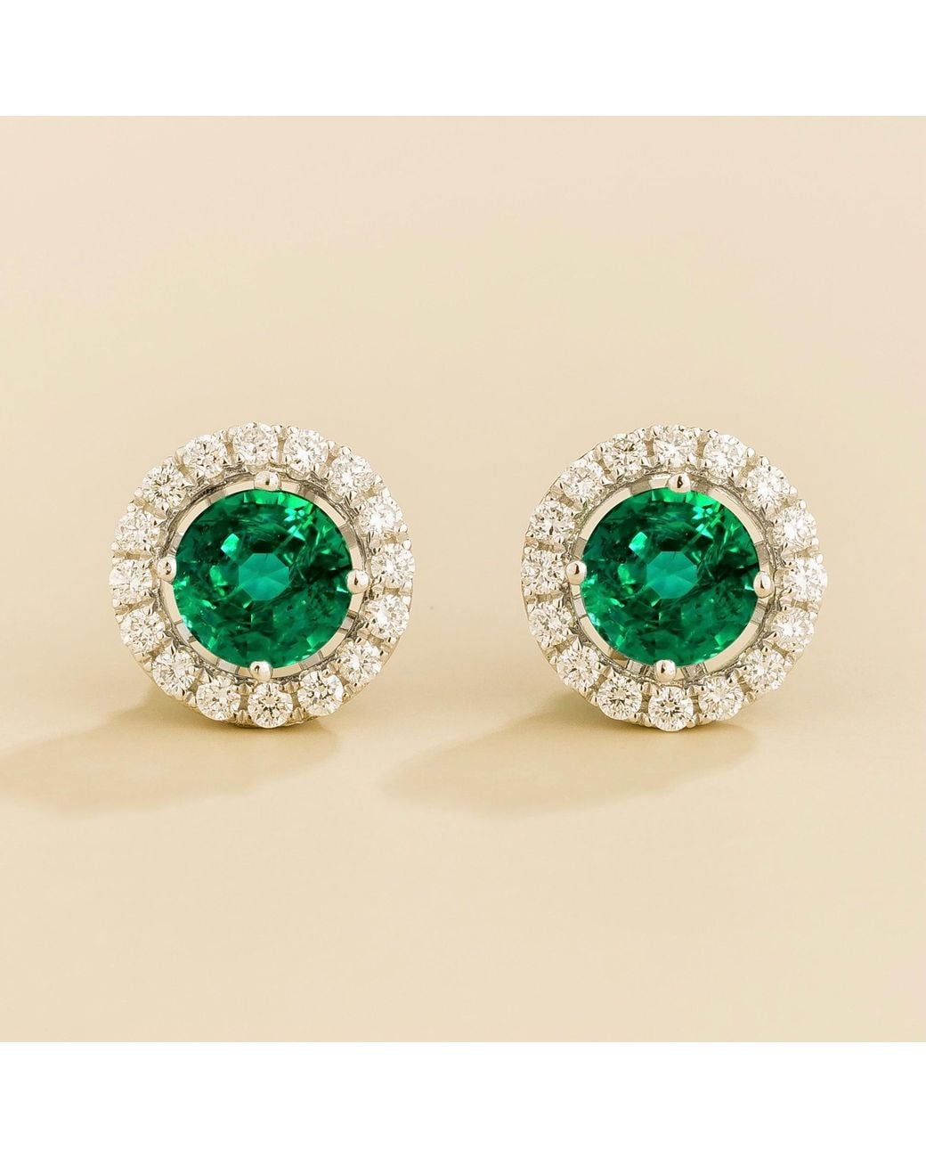 Juvetti Green Floret Earrings Set With Emerald & Diamond