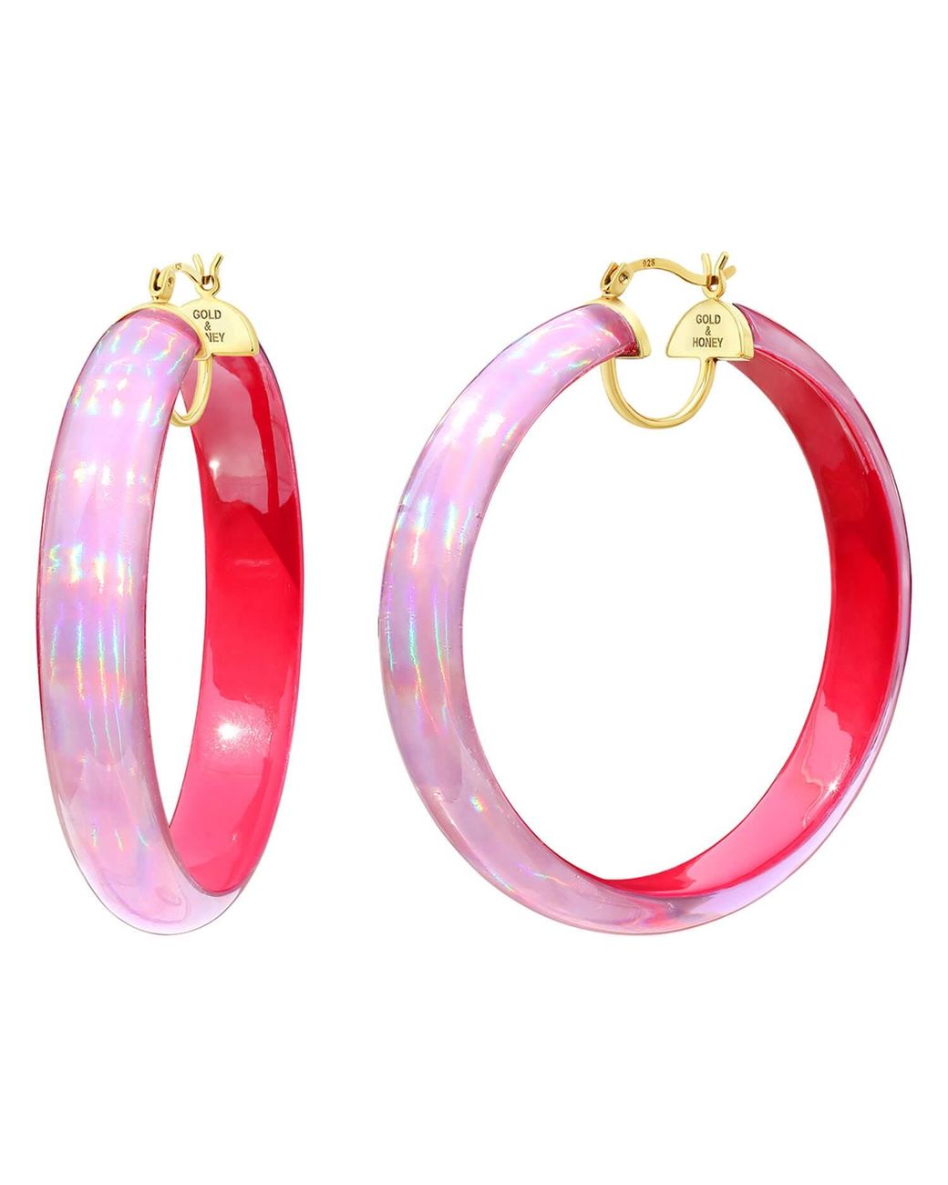 Gold & Honey Pink Large Lucite Iridescent Hoops