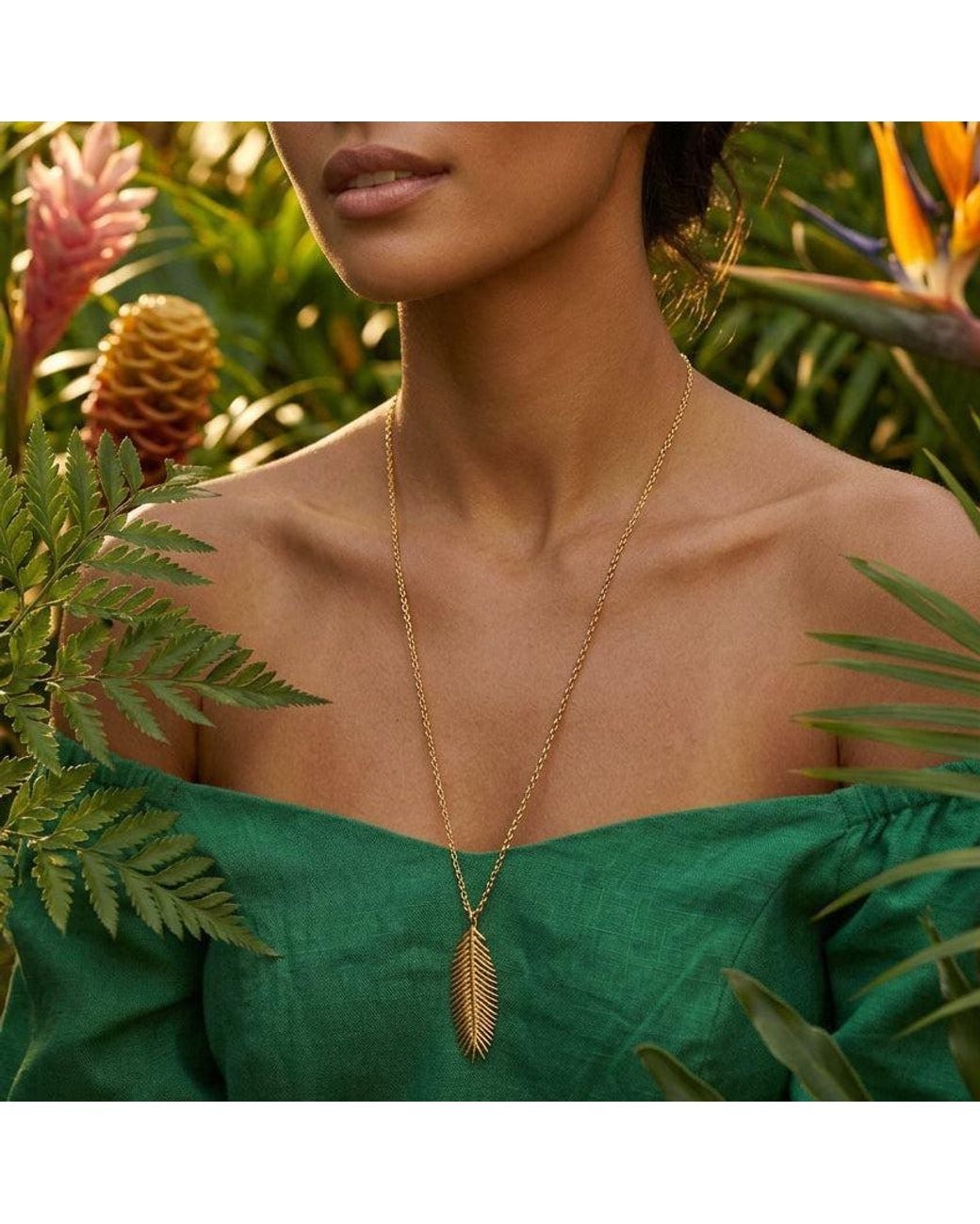 Lexi Jewelry Metallic Golden Palmera Long Necklace