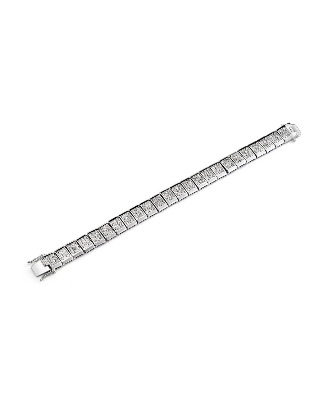 Genevive Jewelry Metallic Sterling Plated With Clear Cubic Zirconia Square Shapes Bracelet
