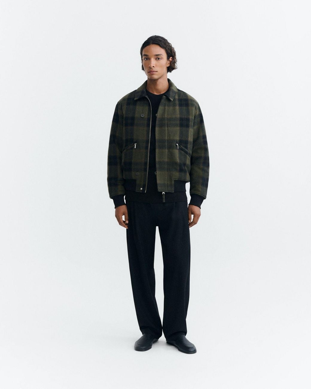 Thinking Mu Green Amir Checkered Wool Jacket for men