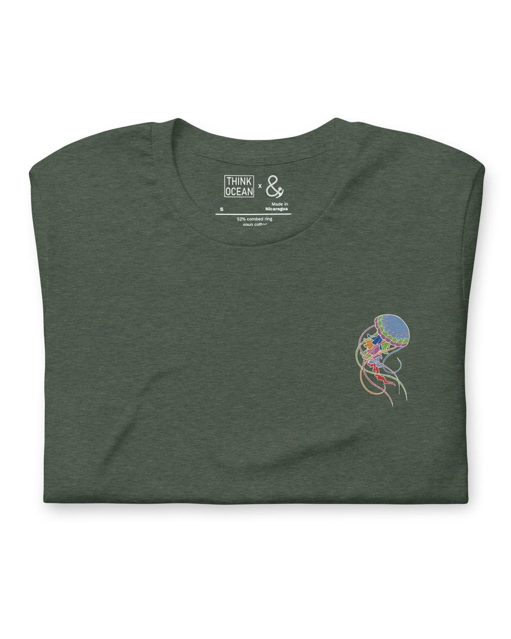 Anchor and Crew Green Forest Think Ocean Jellyfish Fluorescence Cotton Embroidered T-Shirt